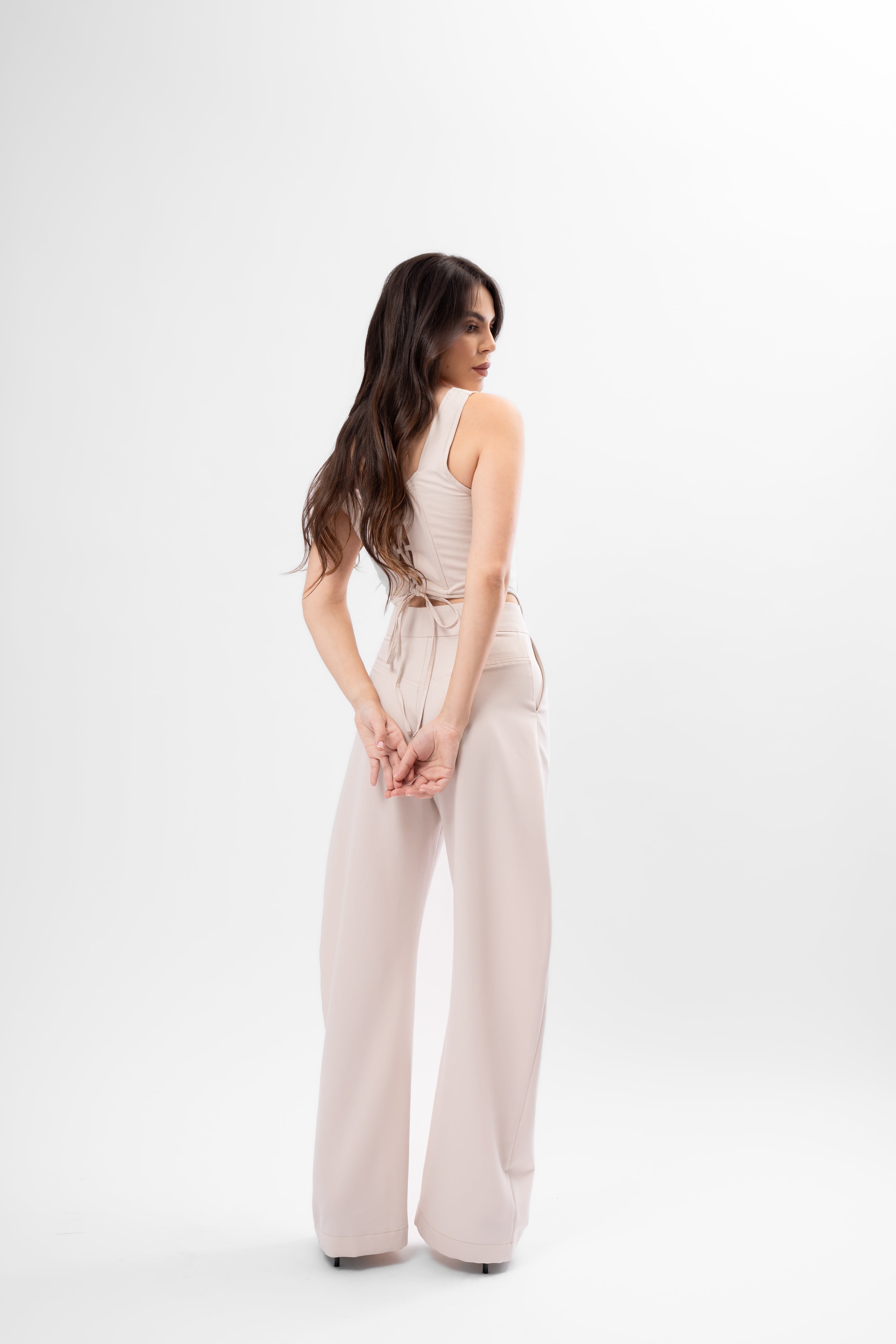 Beige Set with Corset and Balloon Pants