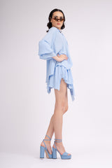Baby blue set with shirt and asymmetrical skirt