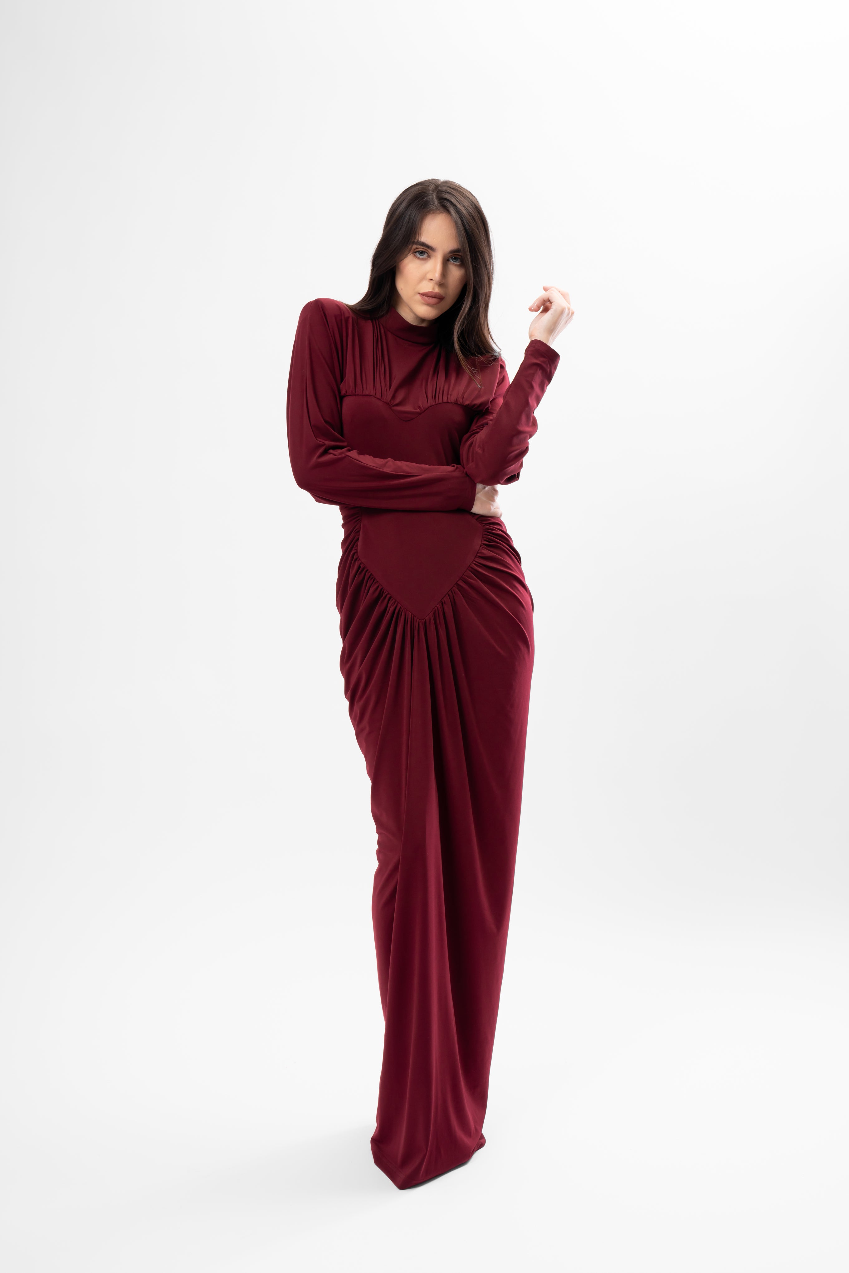 Maxi Burgundy Dress with Heart-Shaped Detail