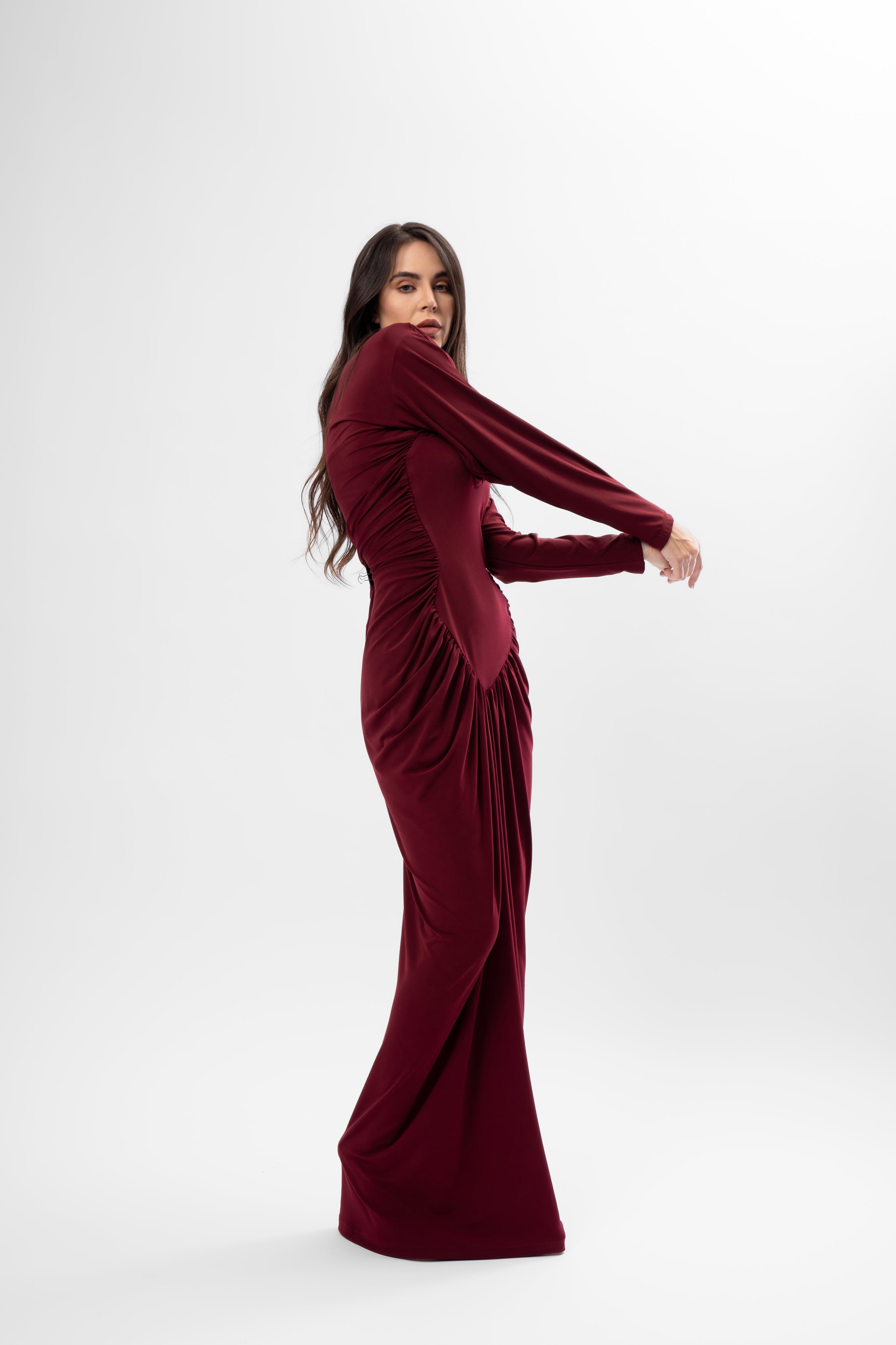 Maxi Burgundy Dress with Heart-Shaped Detail
