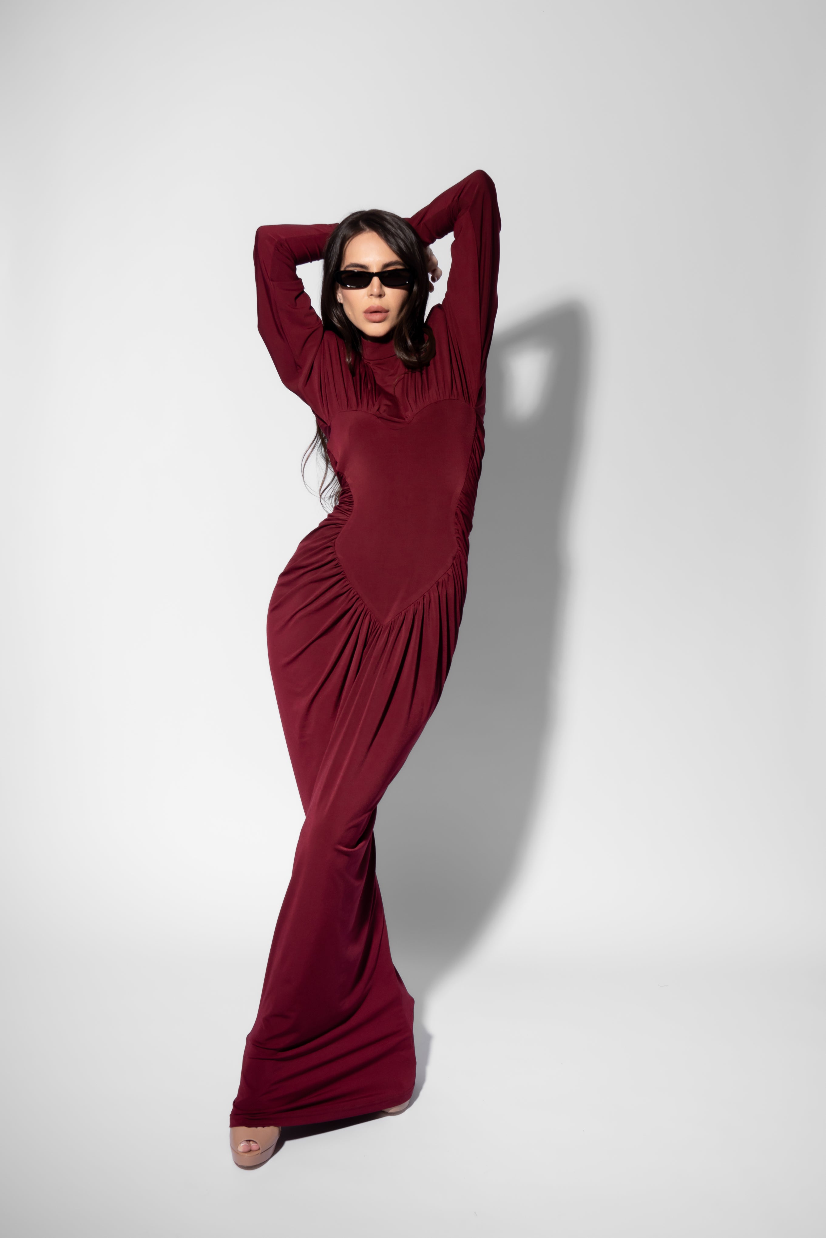 Maxi Burgundy Dress with Heart-Shaped Detail