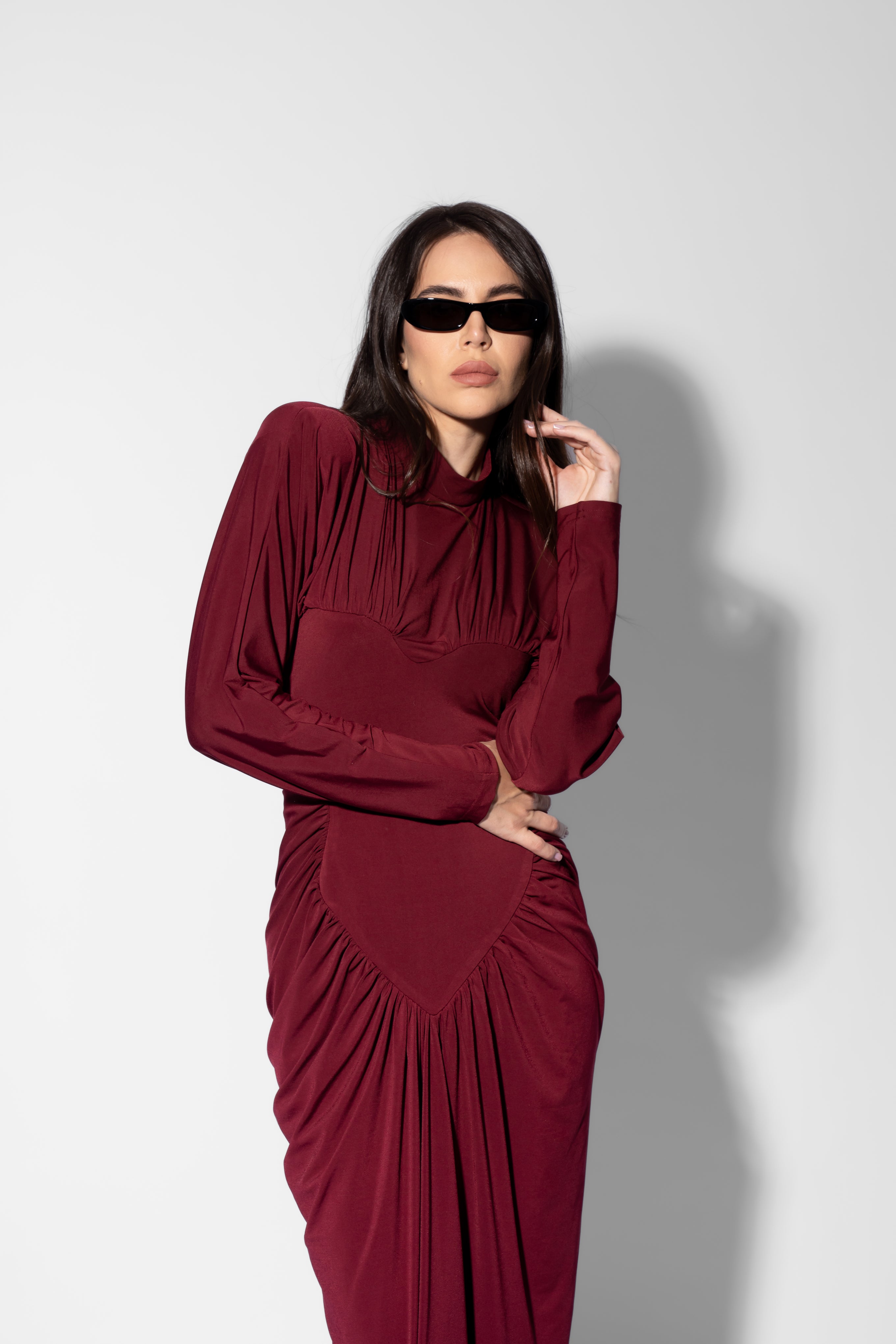 Maxi Burgundy Dress with Heart-Shaped Detail