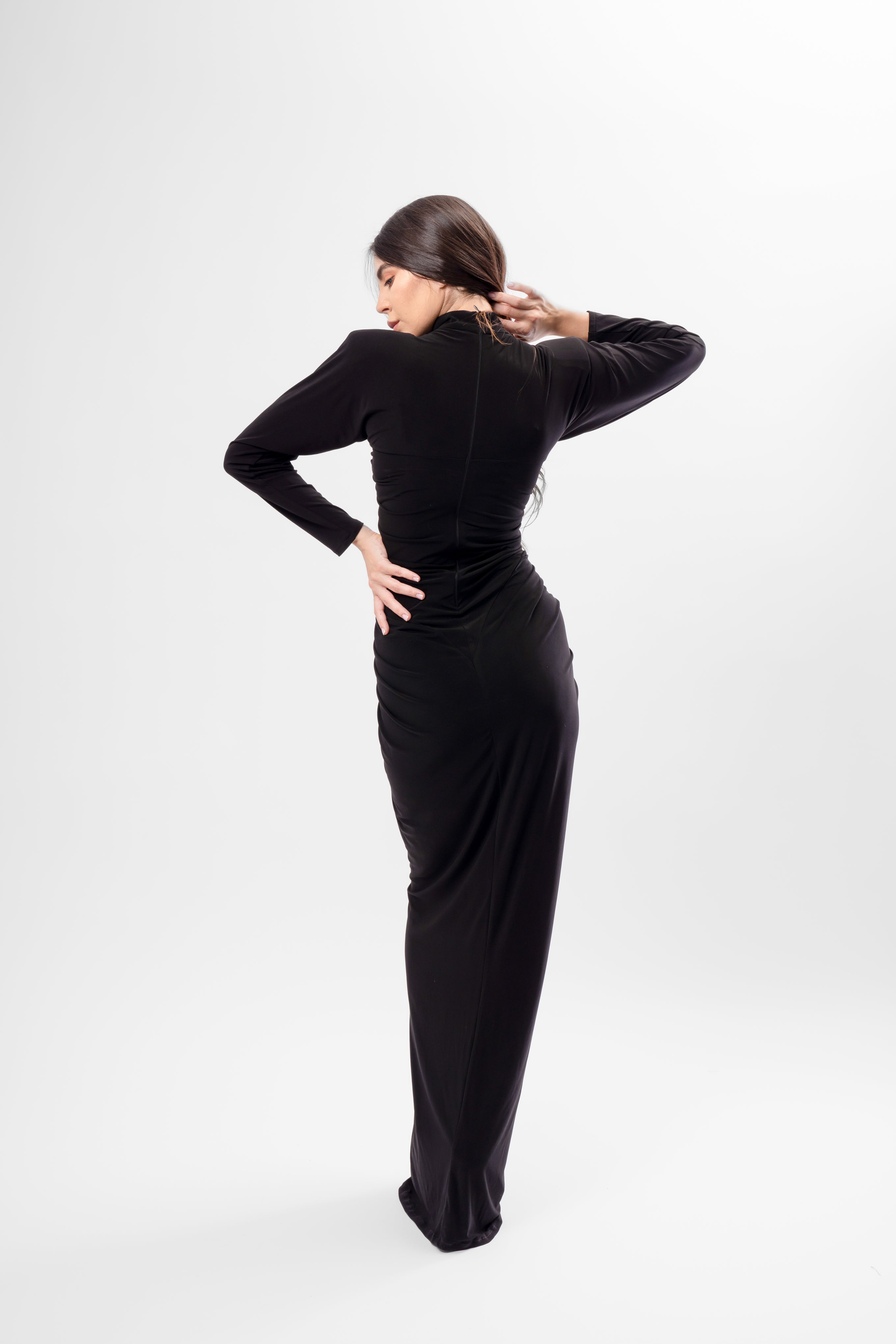 Long Black Dress with Heart-Shaped Detail