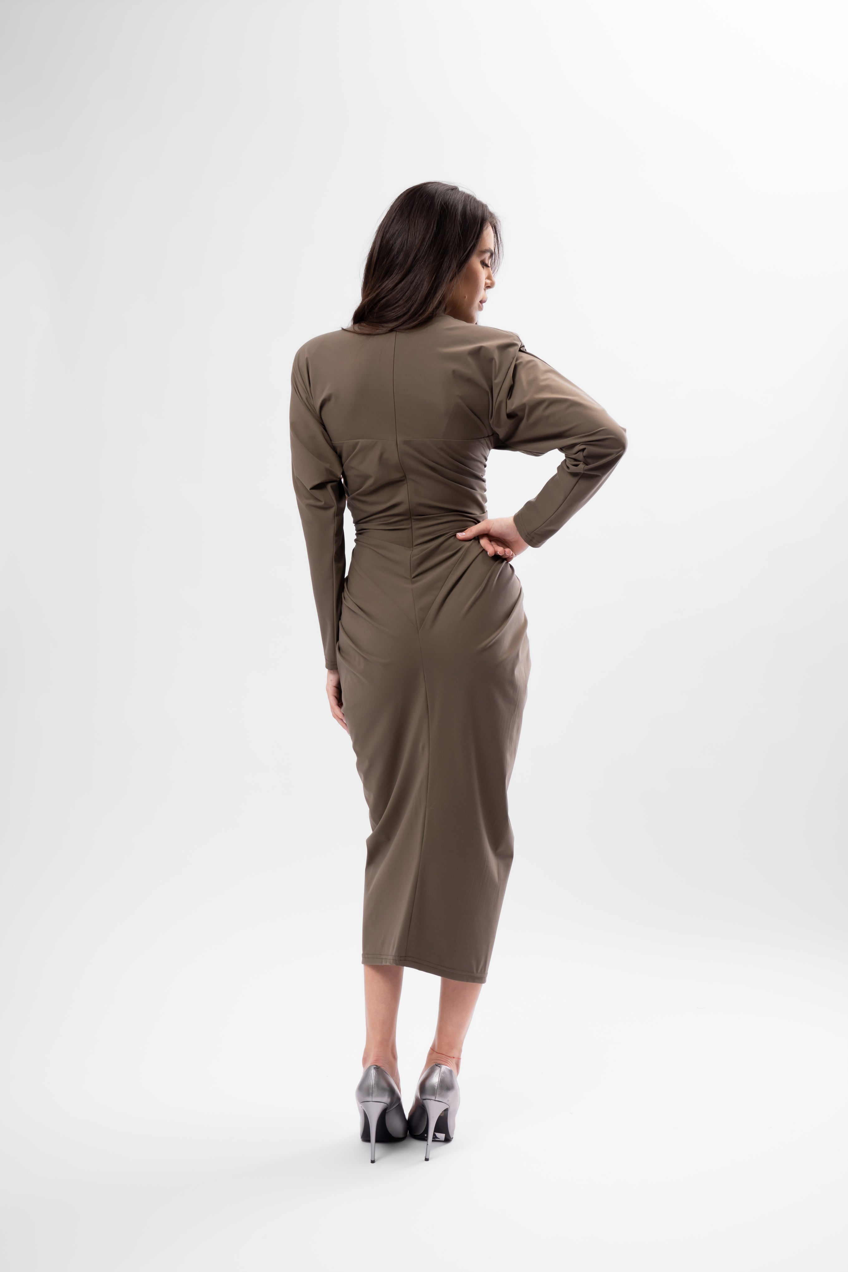 Khaki Midi Dress with Heart-Shaped Detail