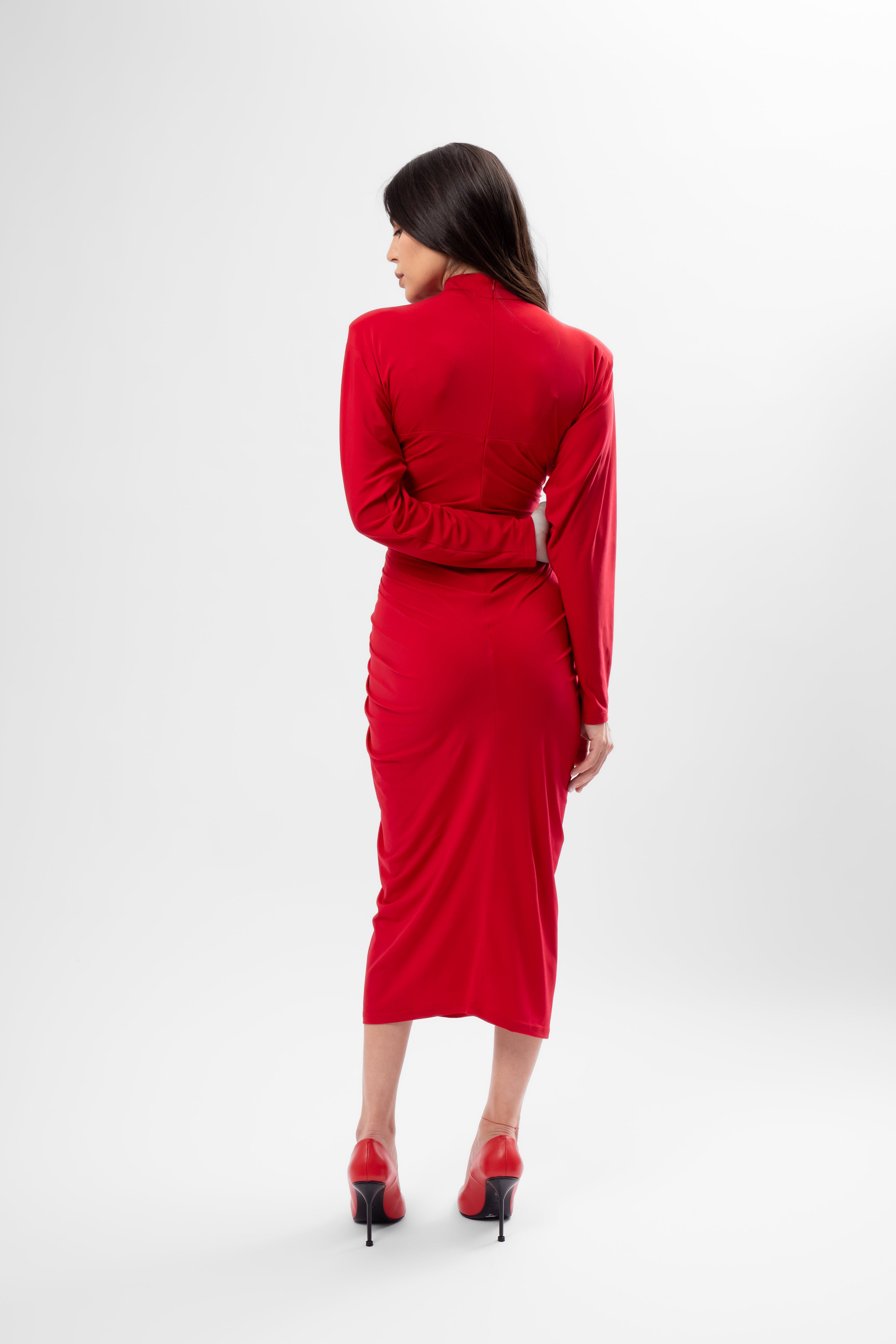 Red Midi Dress with Heart-Shaped Detail