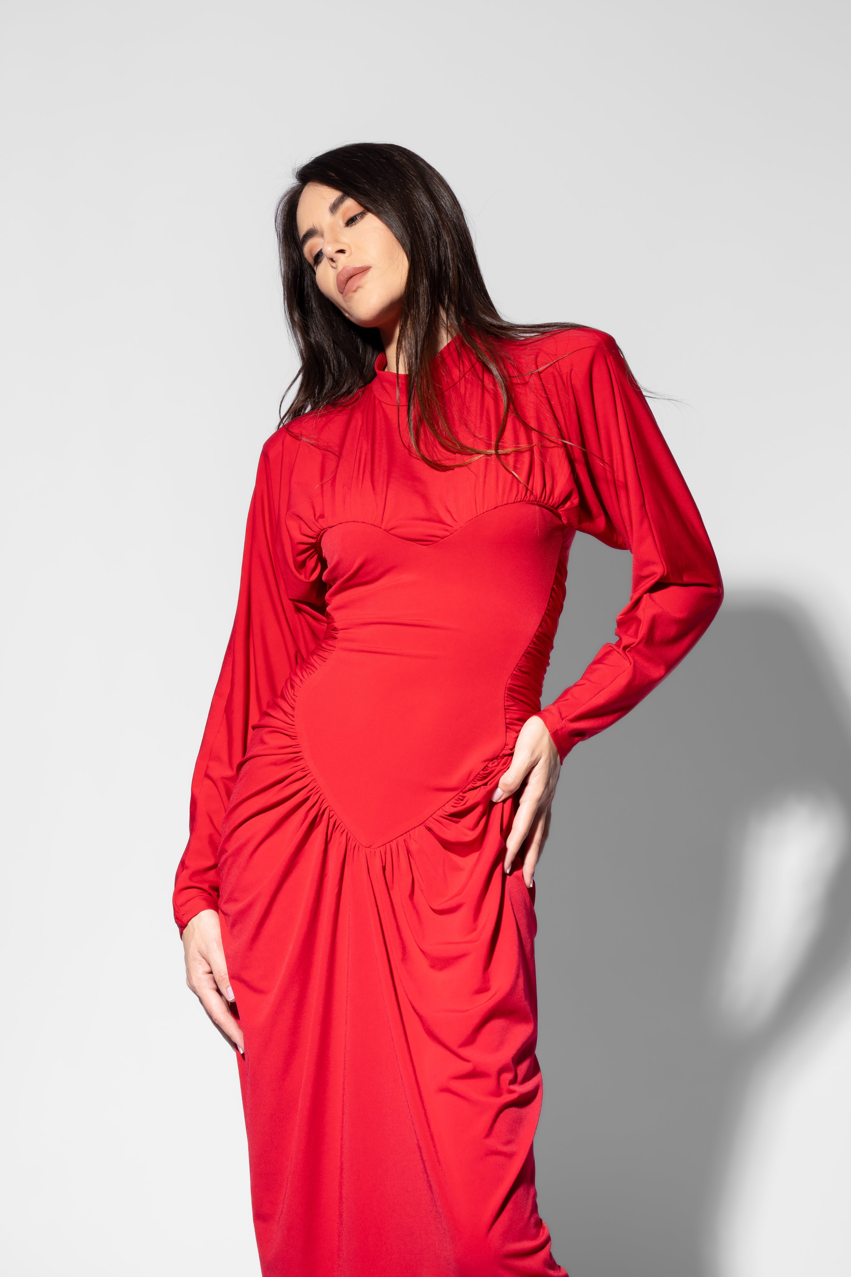 Red Midi Dress with Heart-Shaped Detail