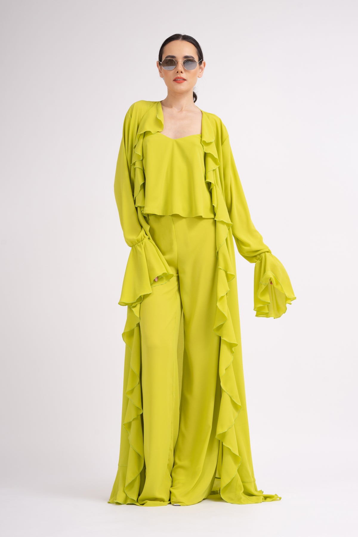 Set lime cu caftan cu volane