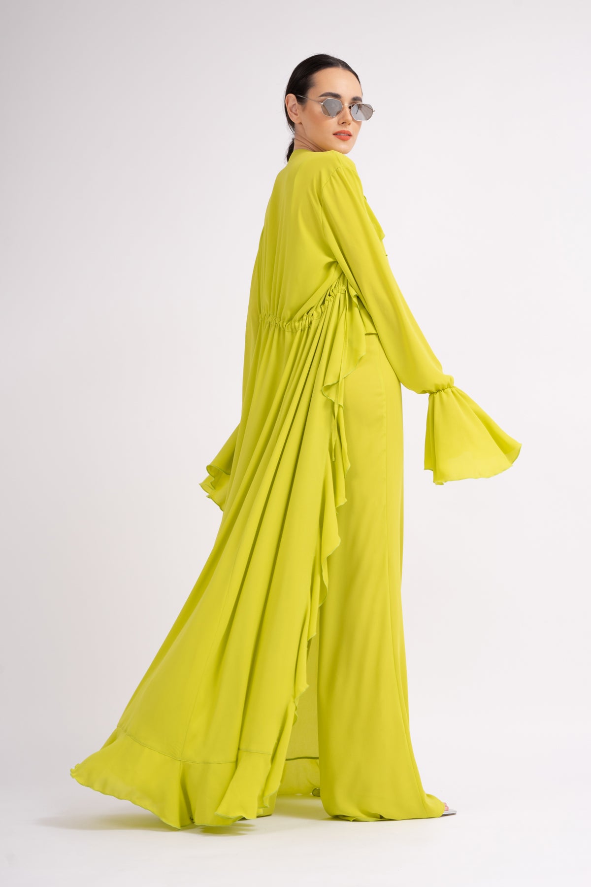 Lime set with ruffled kaftan