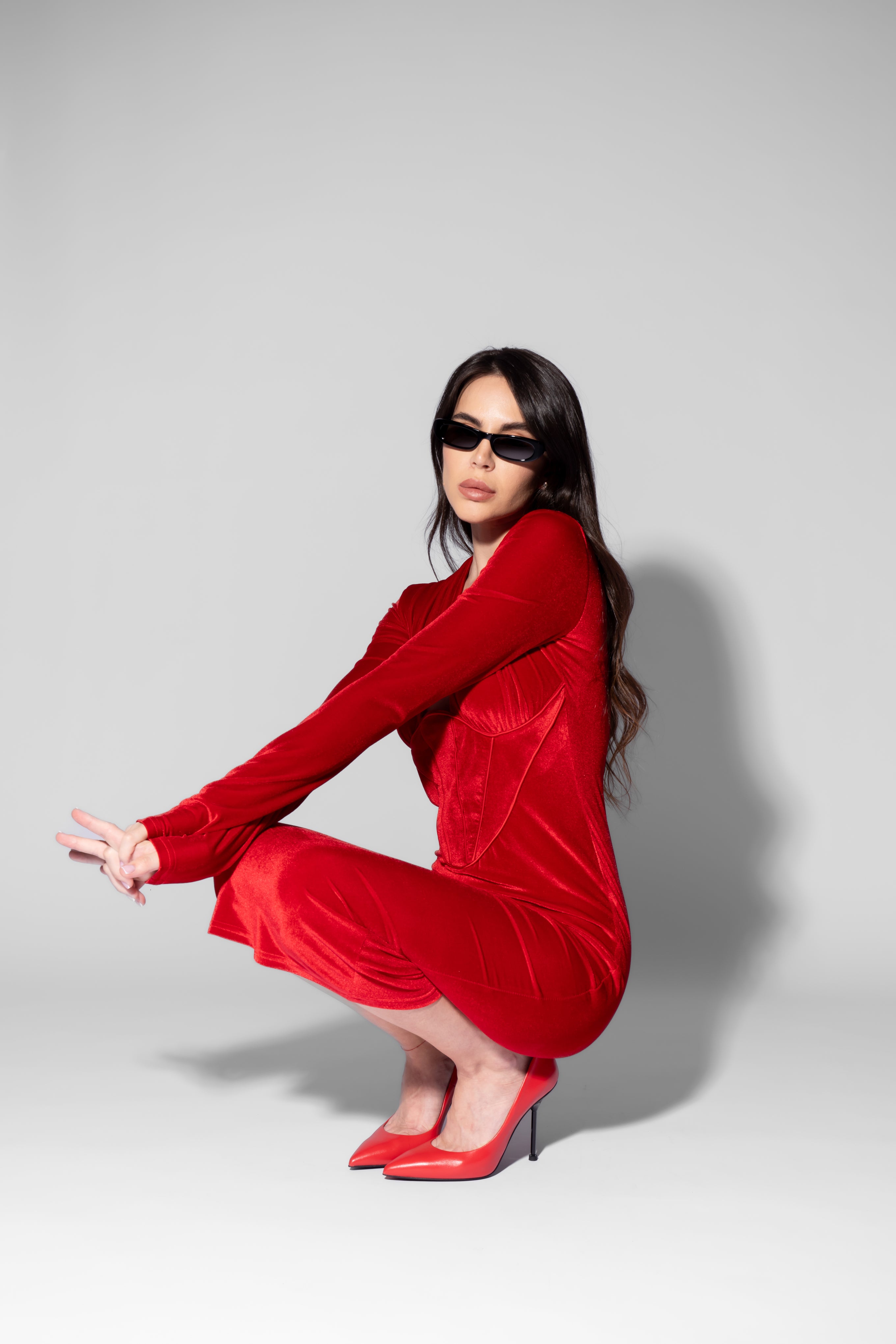 Red Velvet Dress with Corset