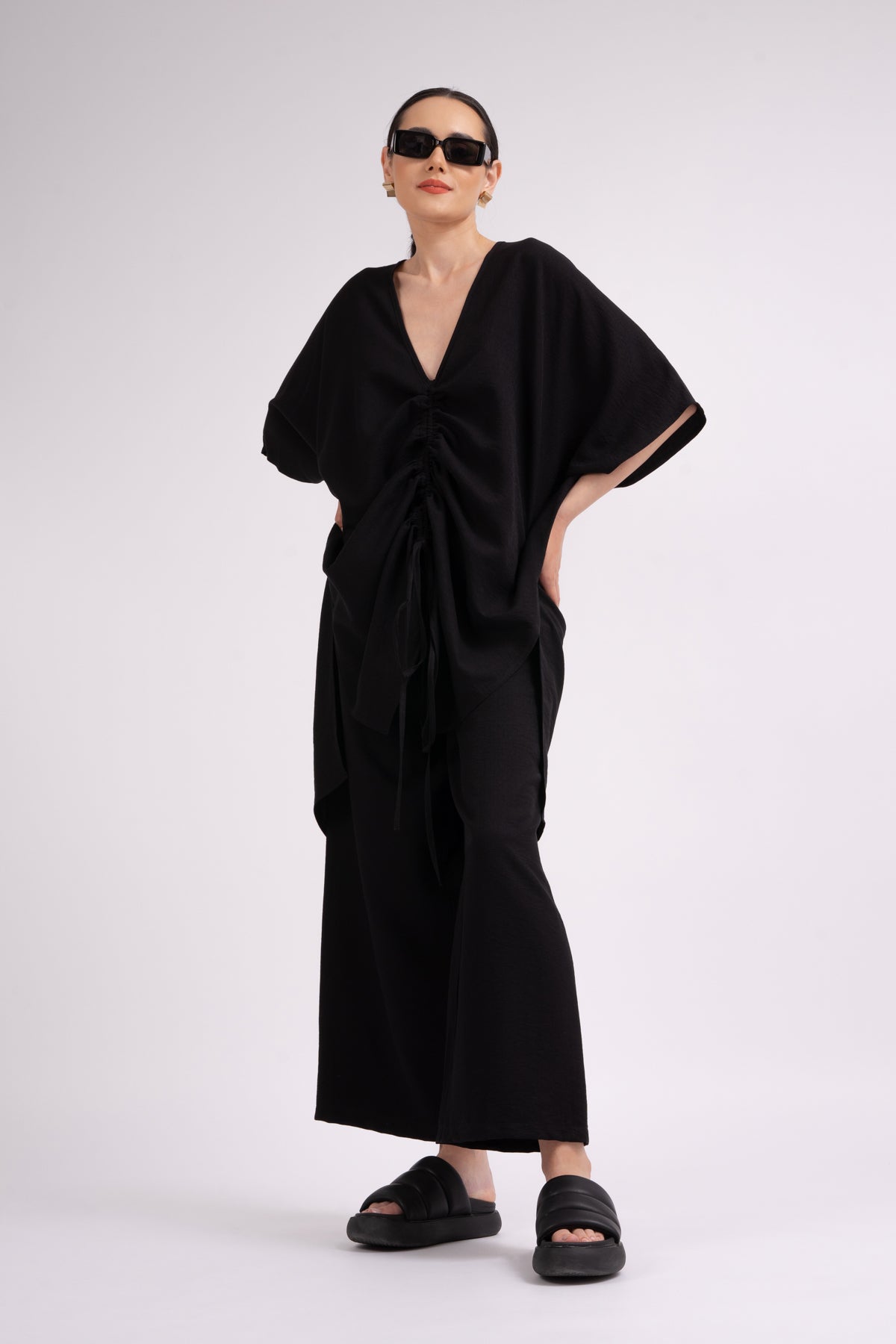 Black set with blouse and culottes trousers