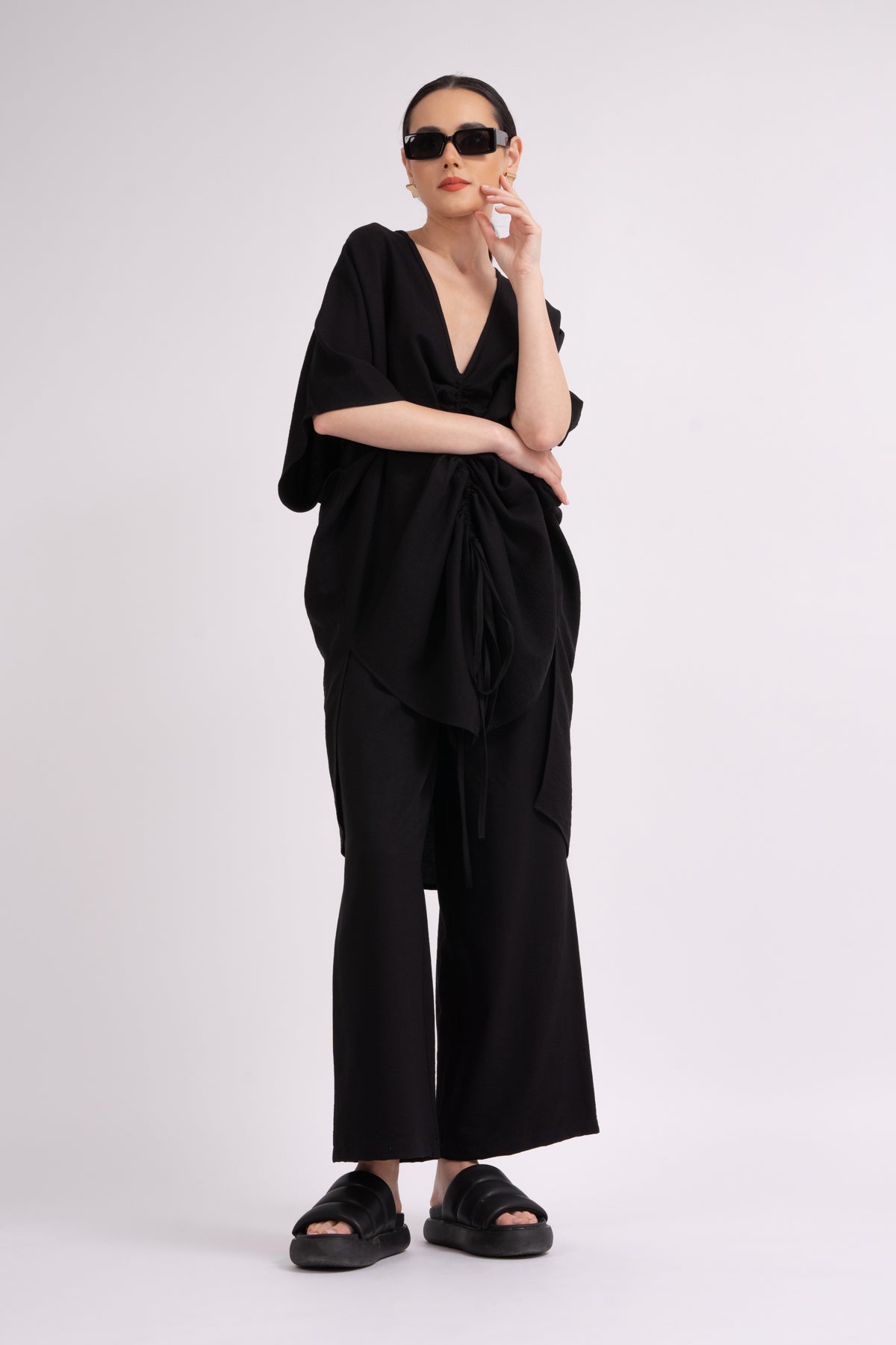 Black set with blouse and culottes trousers