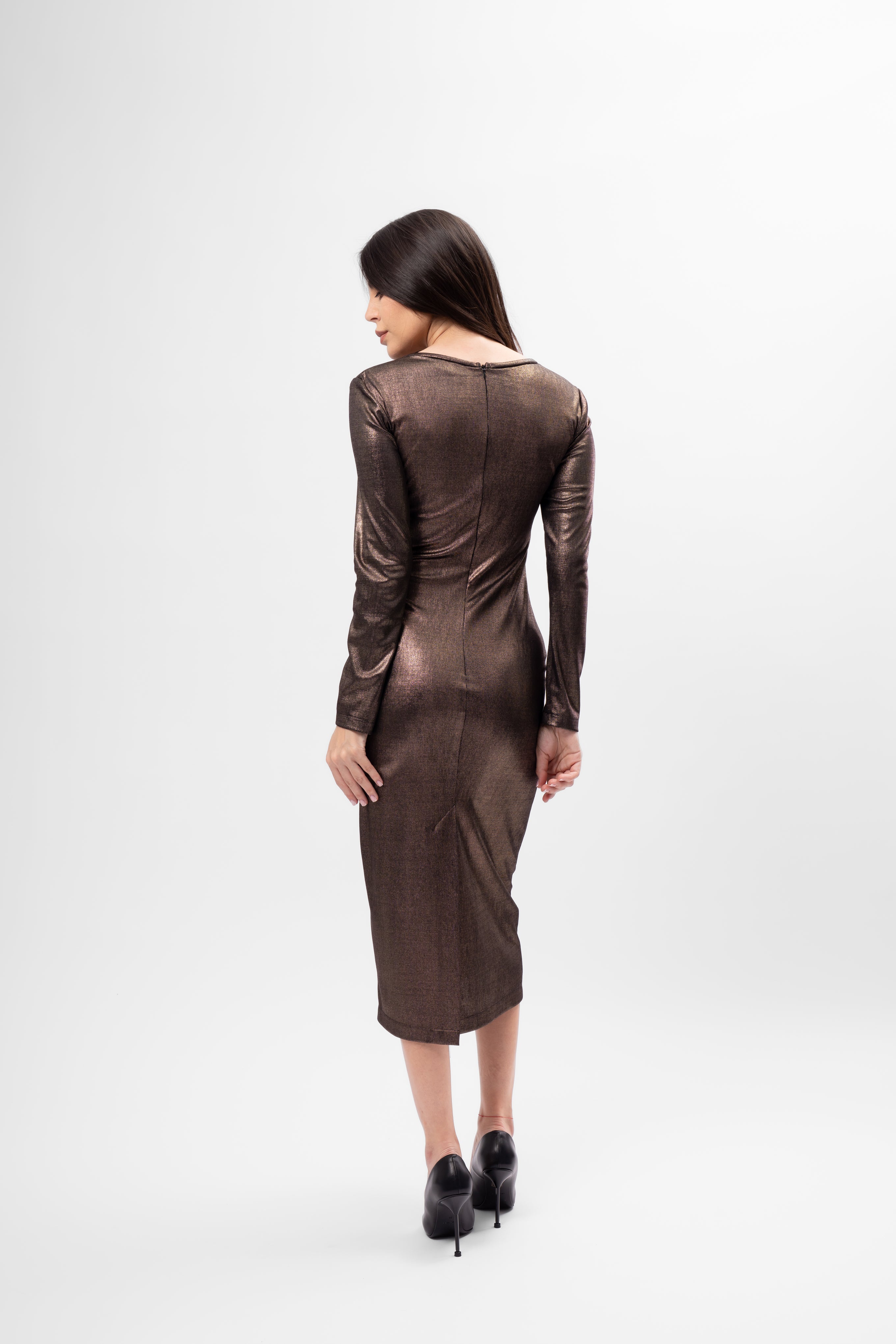 Rochie midi bronz metalizat