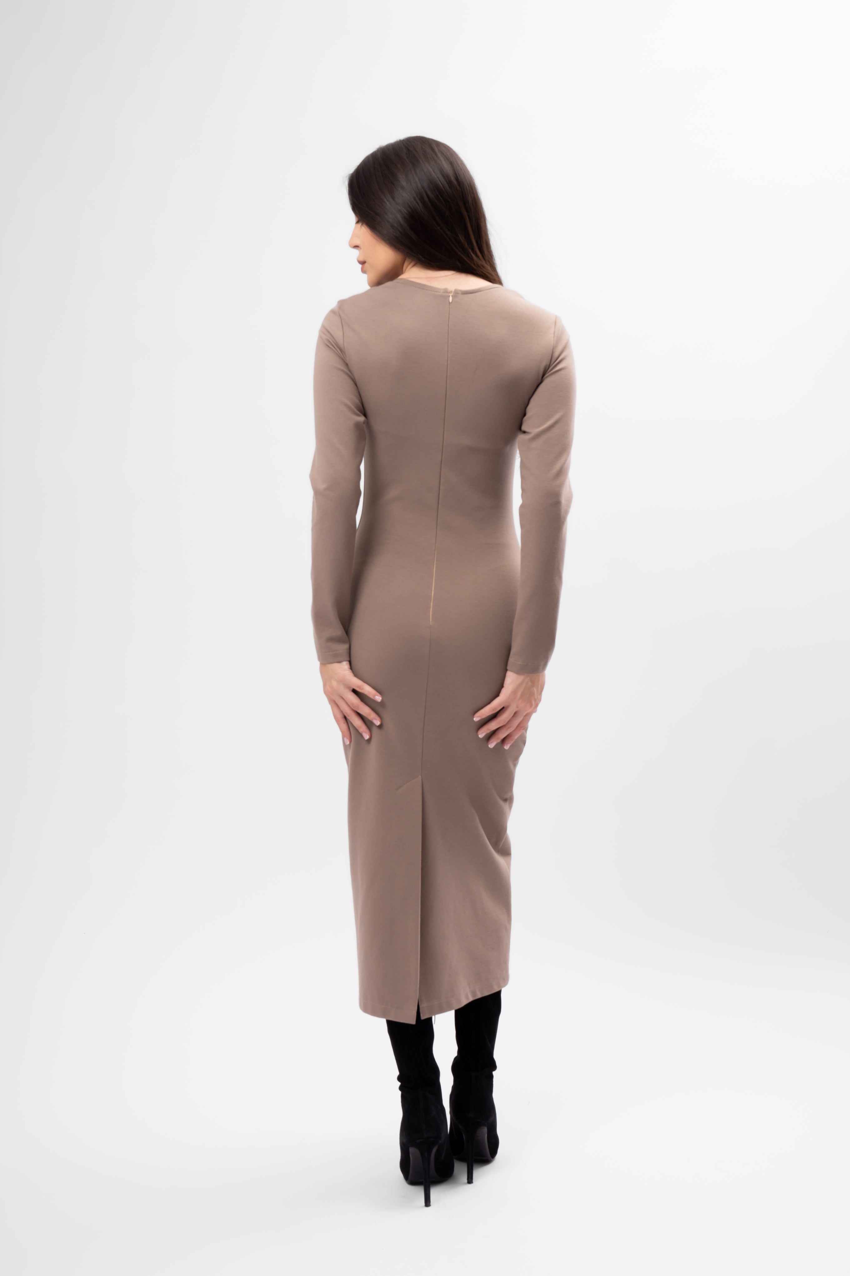 Taupe beige Bodycon dress with square neckline