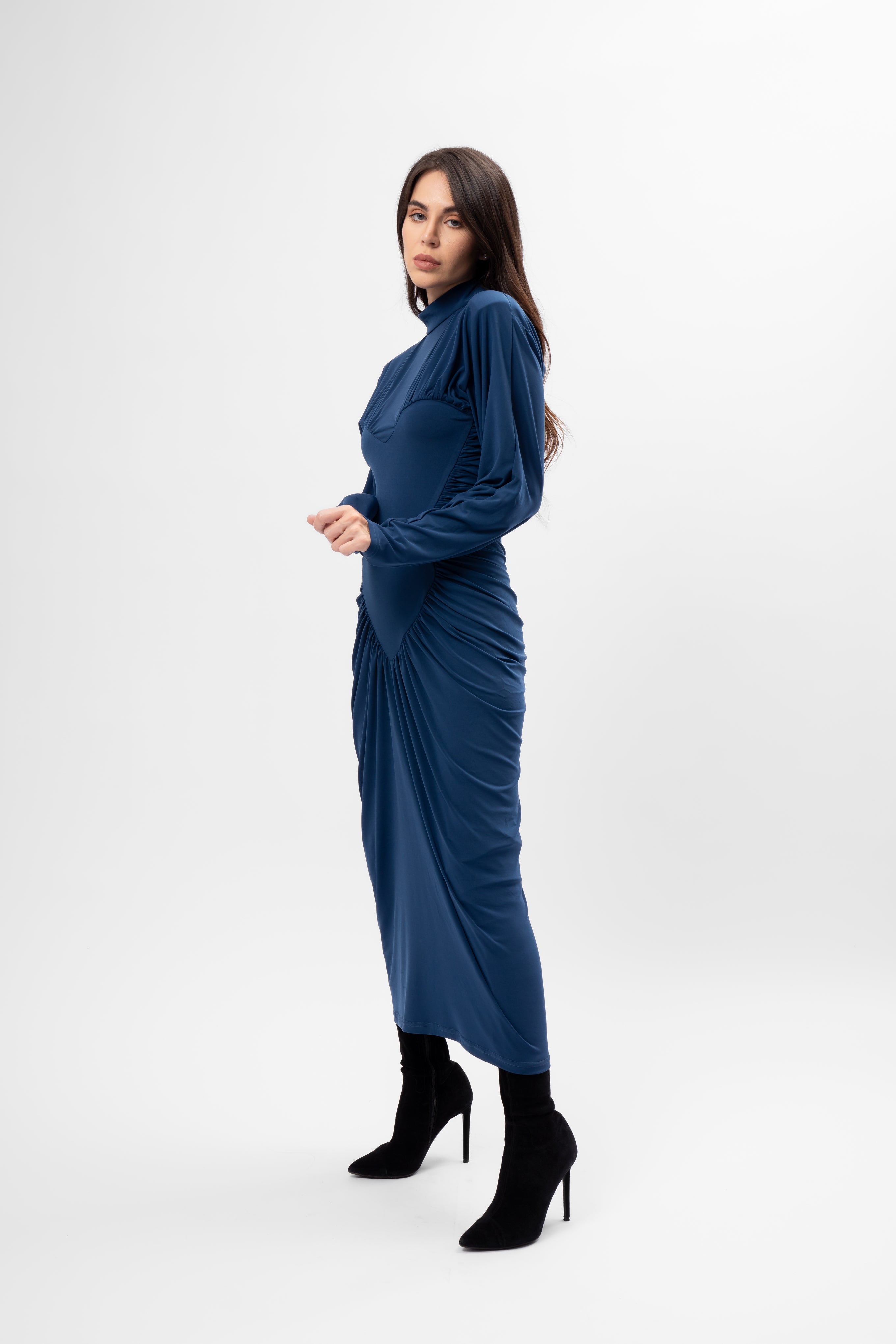 Turquoise Midi Dress with Heart-Shaped Detail