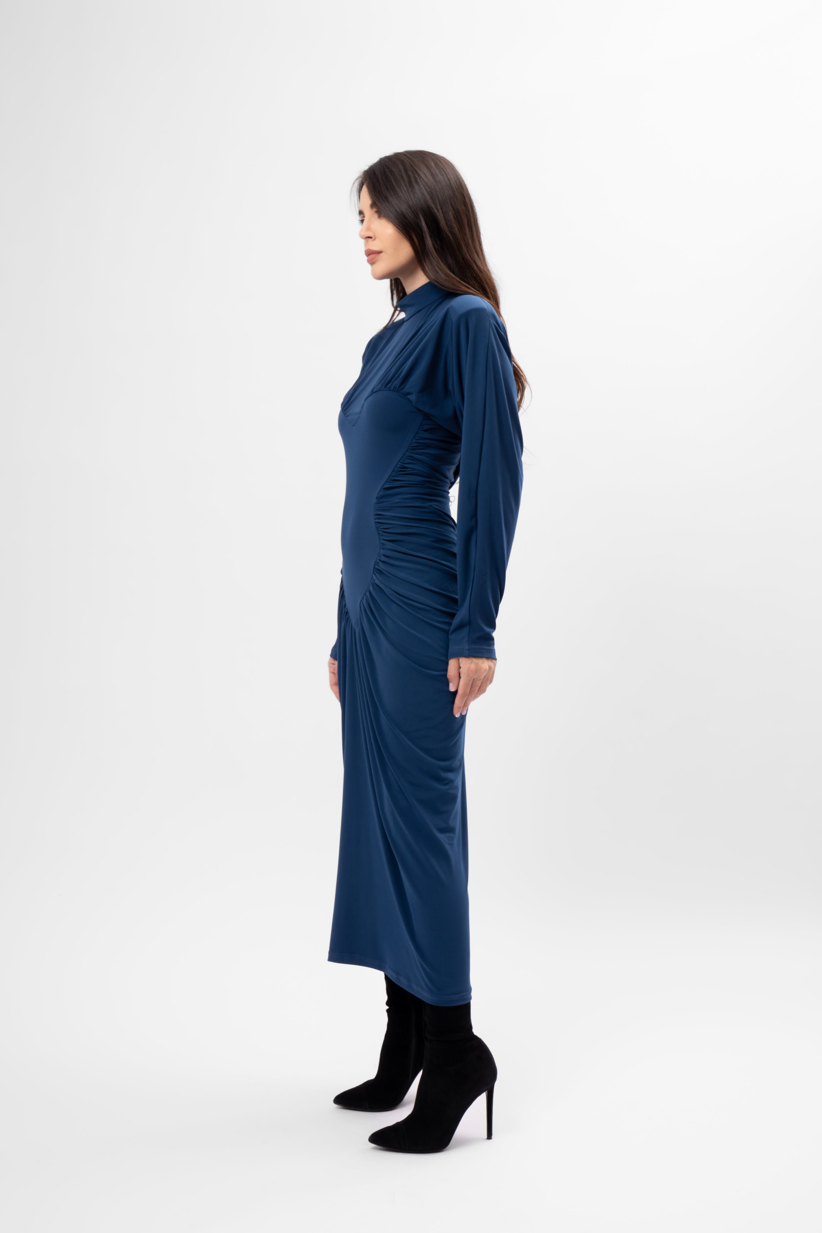 Turquoise Midi Dress with Heart-Shaped Detail