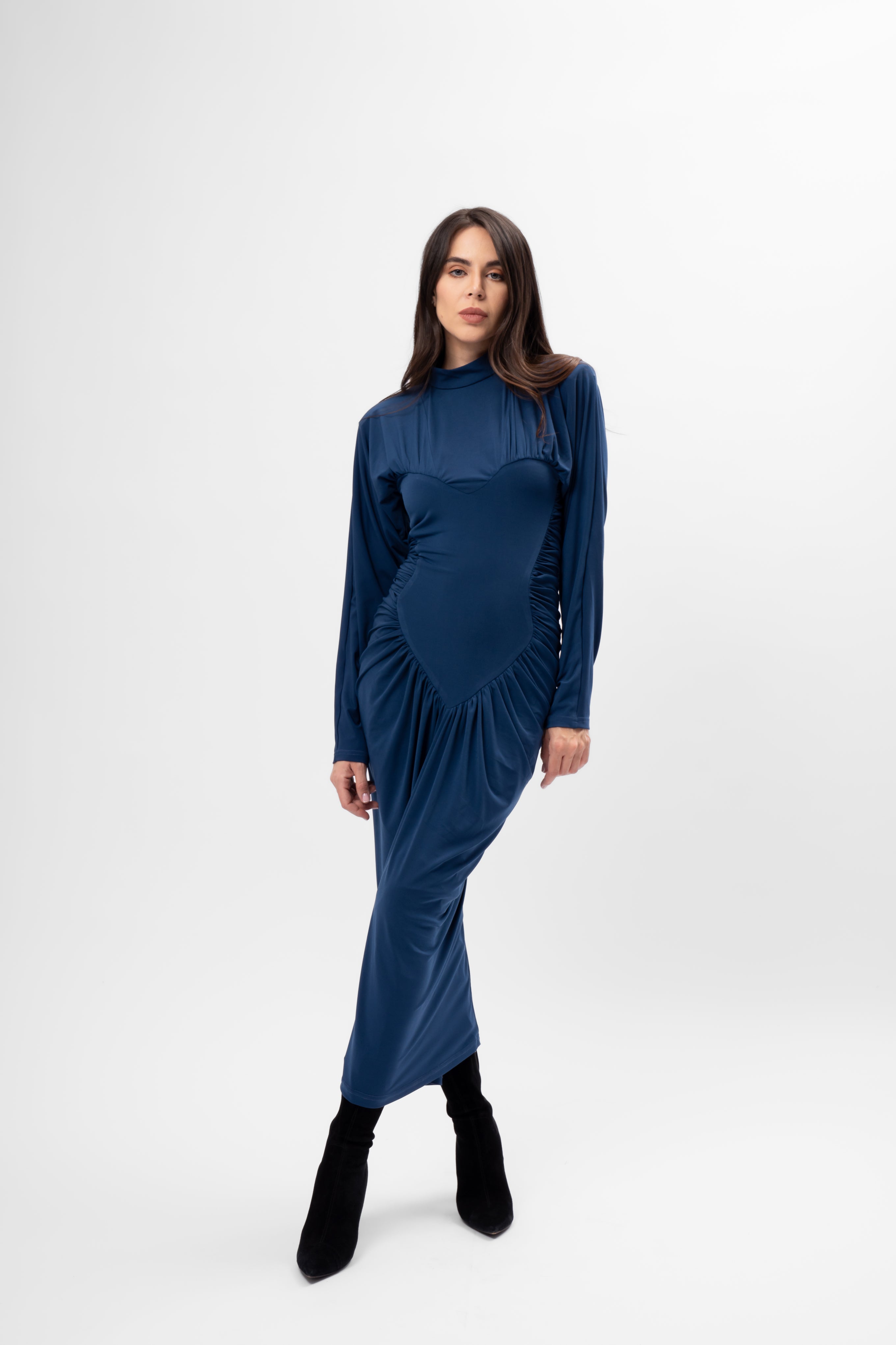 Turquoise Midi Dress with Heart-Shaped Detail