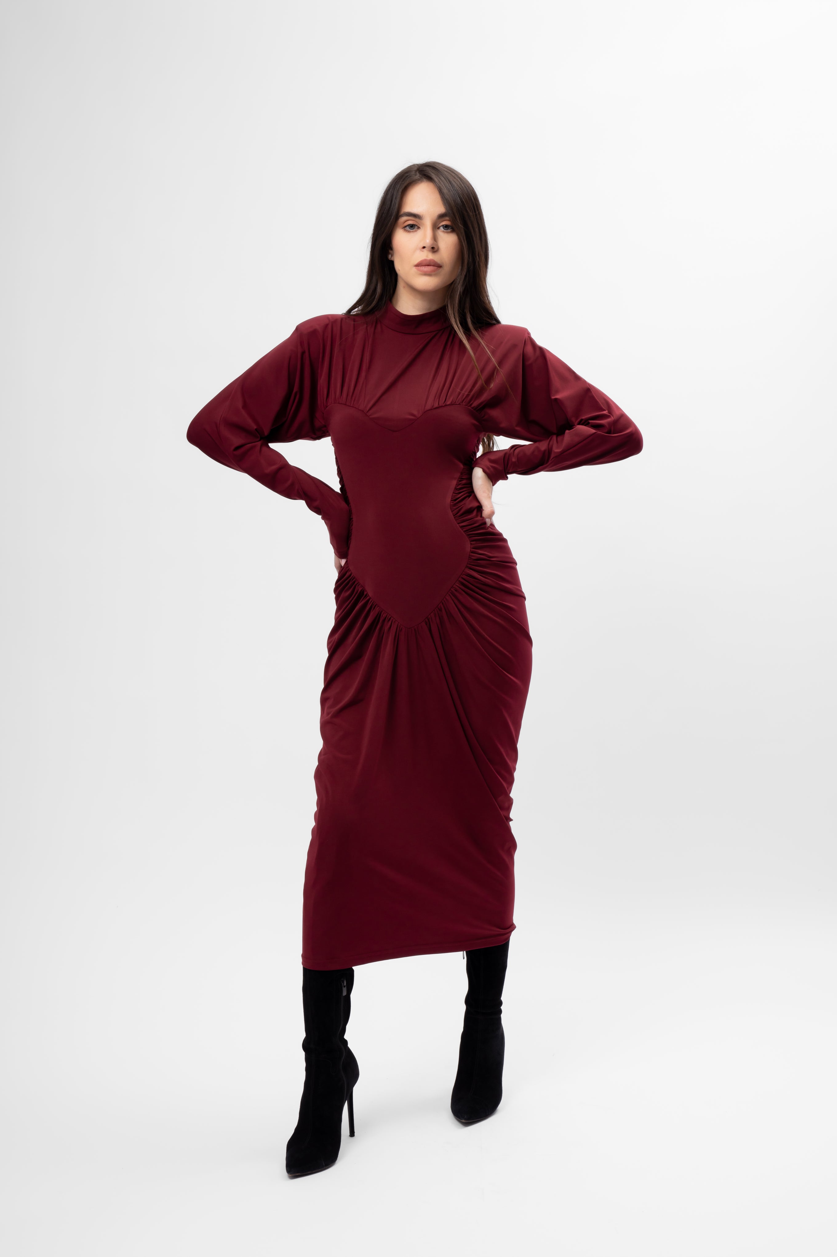 Rochie midi burgundy cu detaliu în formă de inimă