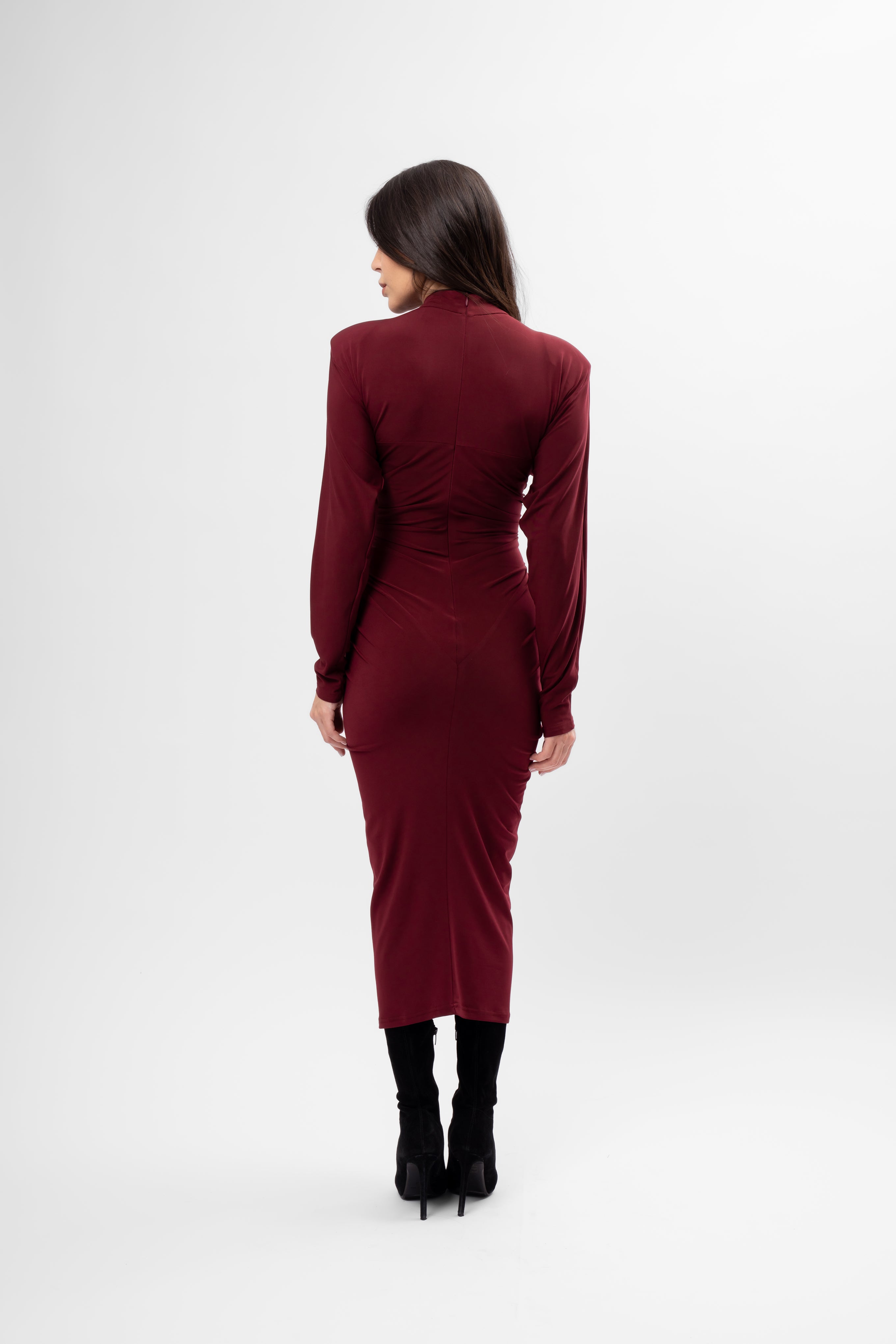 Rochie midi burgundy cu detaliu în formă de inimă