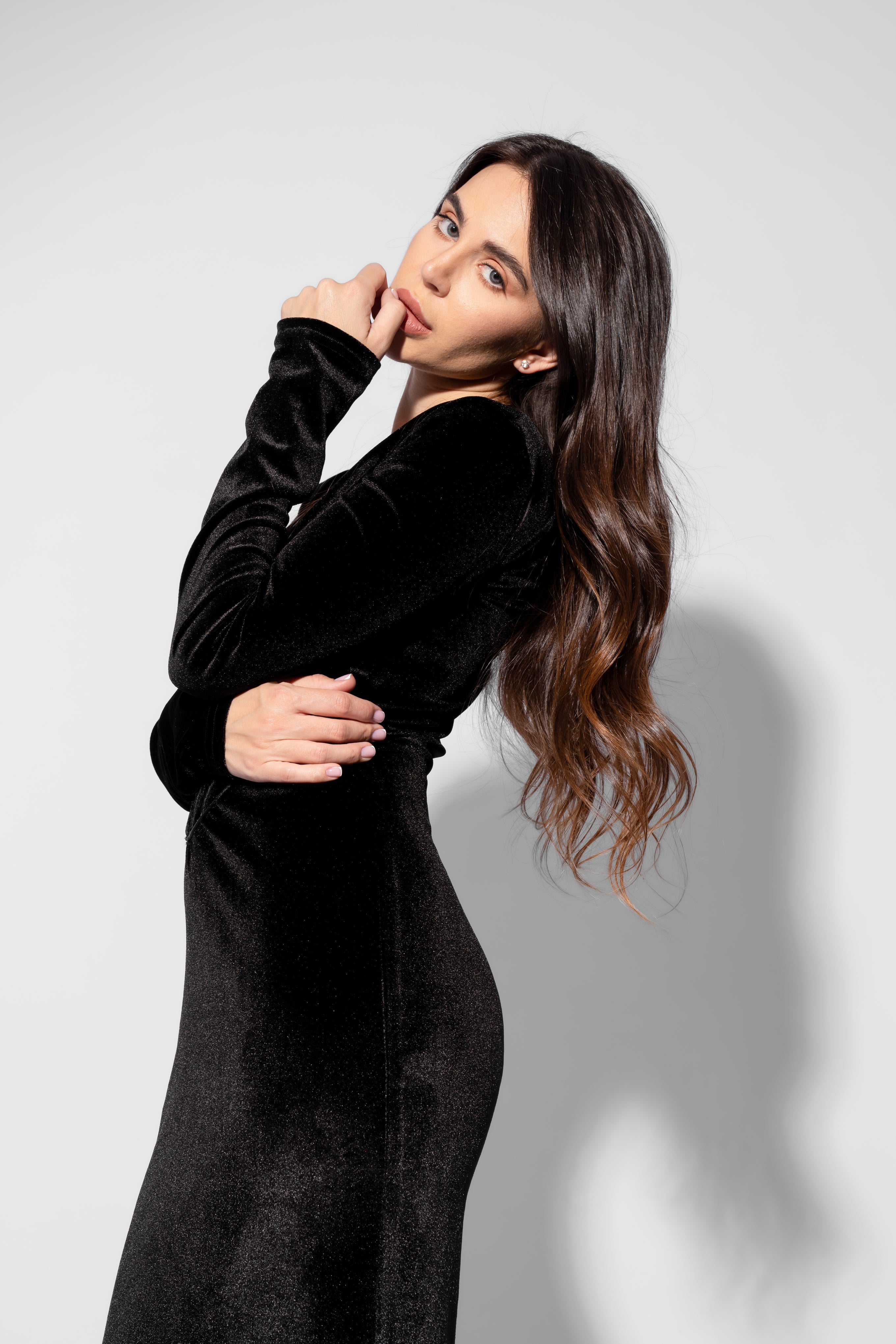 Black Midi Velvet Dress with Corset