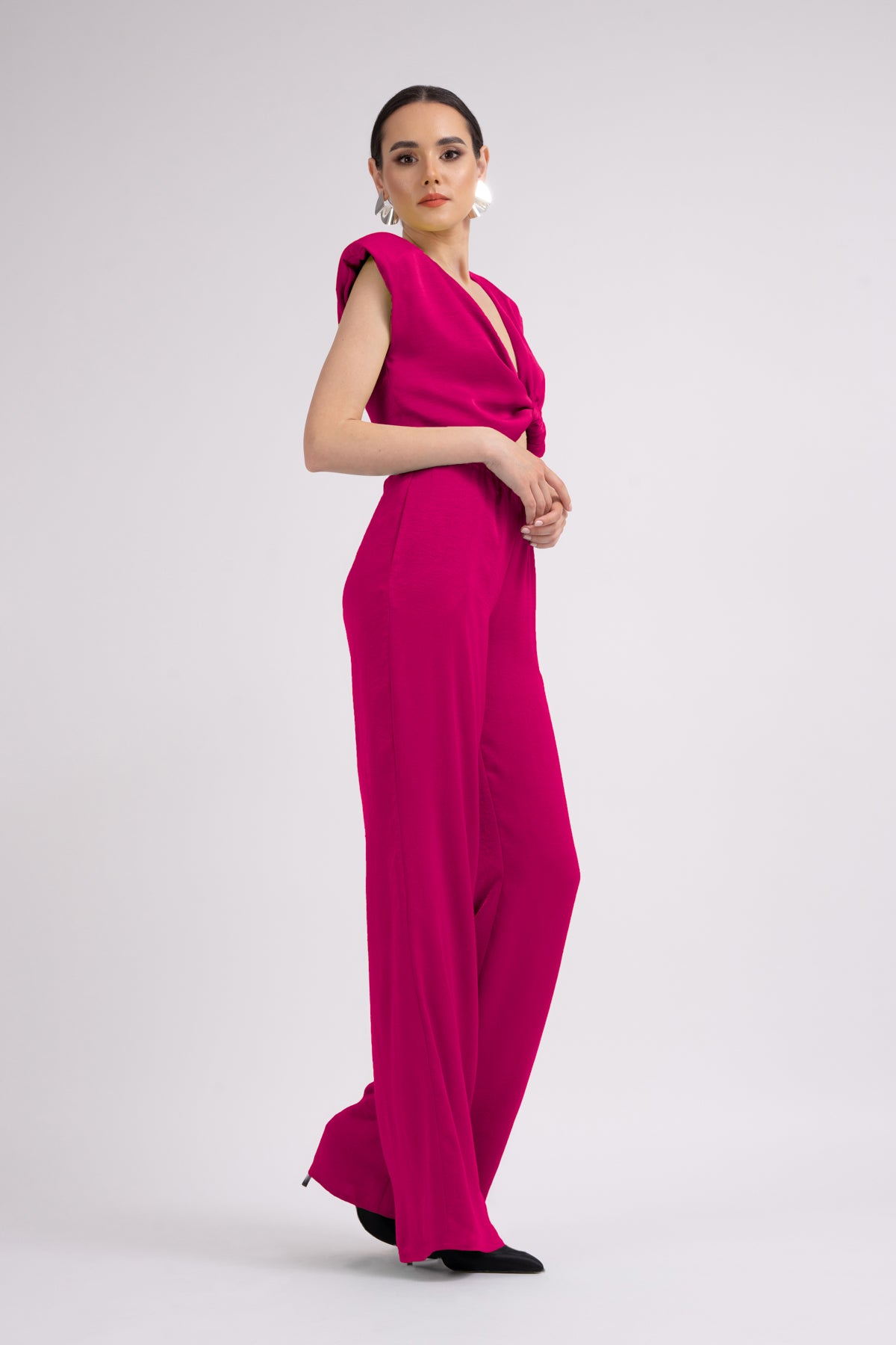 Fuchsia Set with top with knot and wide leg trousers