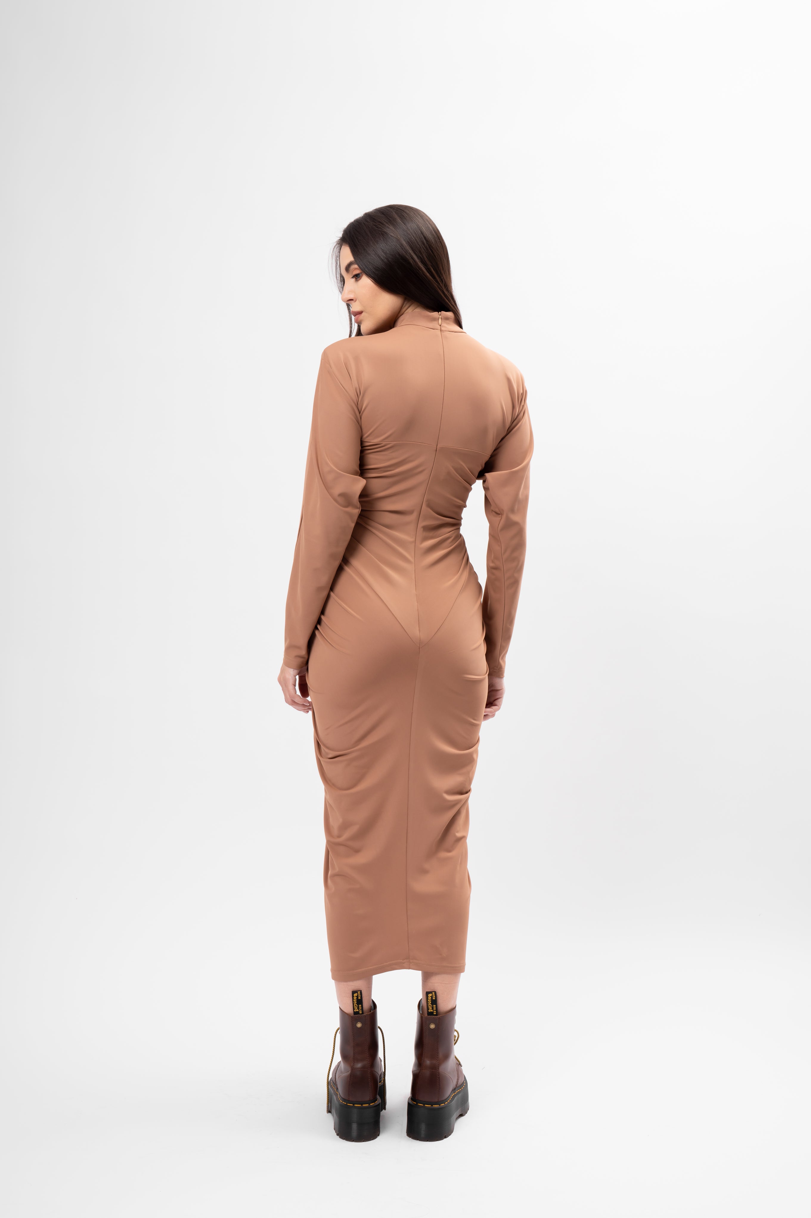 Beige Midi Dress with Heart-Shaped Detail