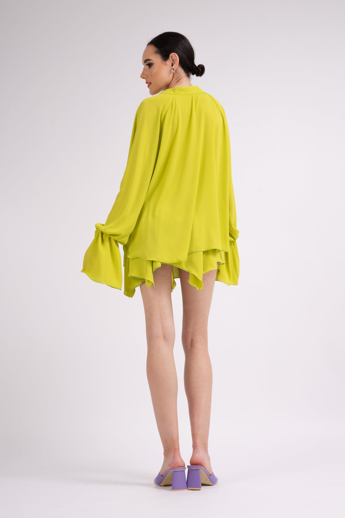 Neon green set with shirt and asymmetrical skirt
