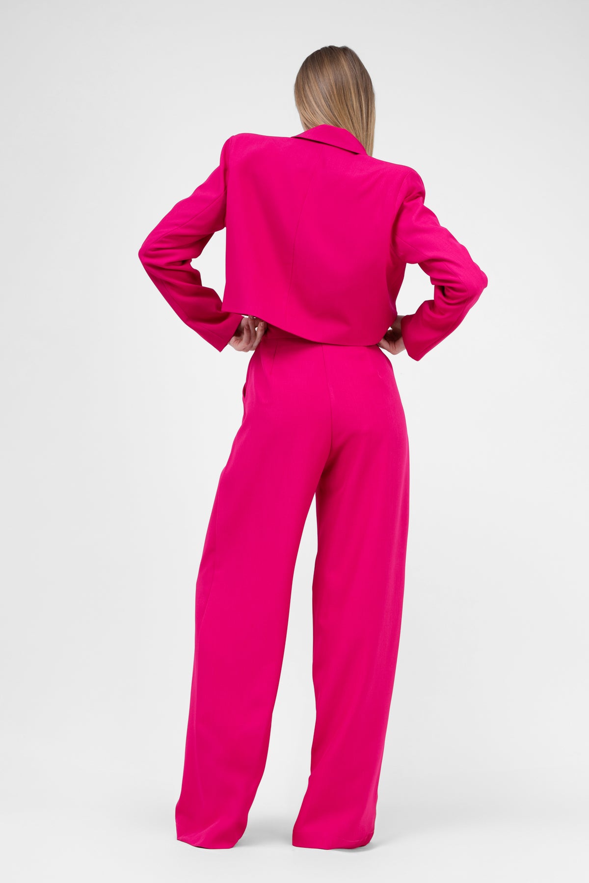 Pantaloni fuchsia ultra wide leg cu pliuri