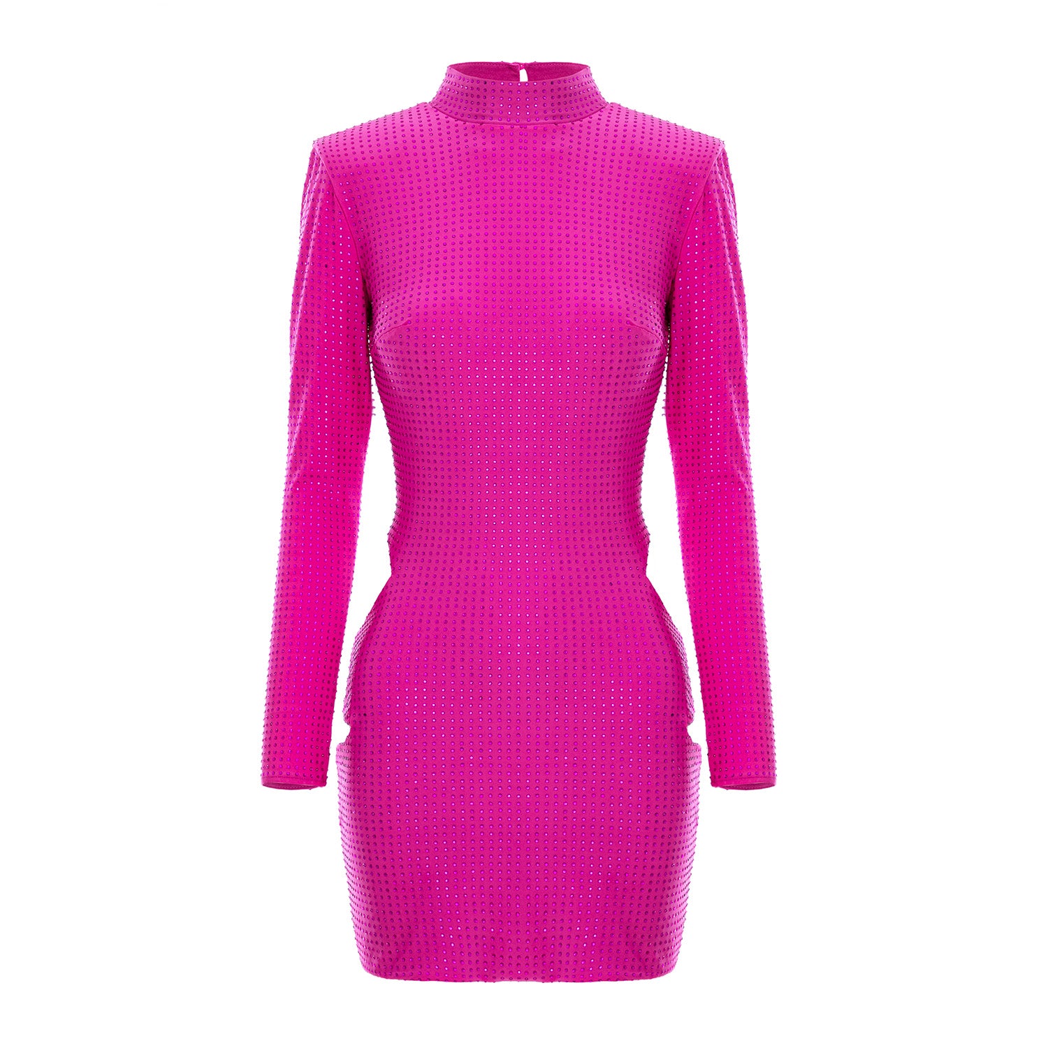 Fuchsia Ribbed Mini Dress with Long Sleeves