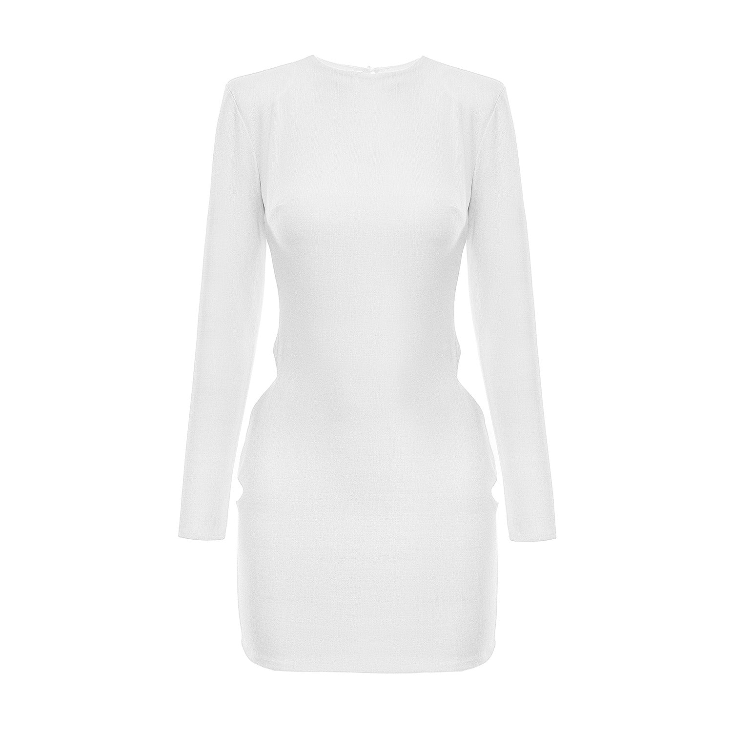 White Long Sleeve Mini Dress with Crew Neck