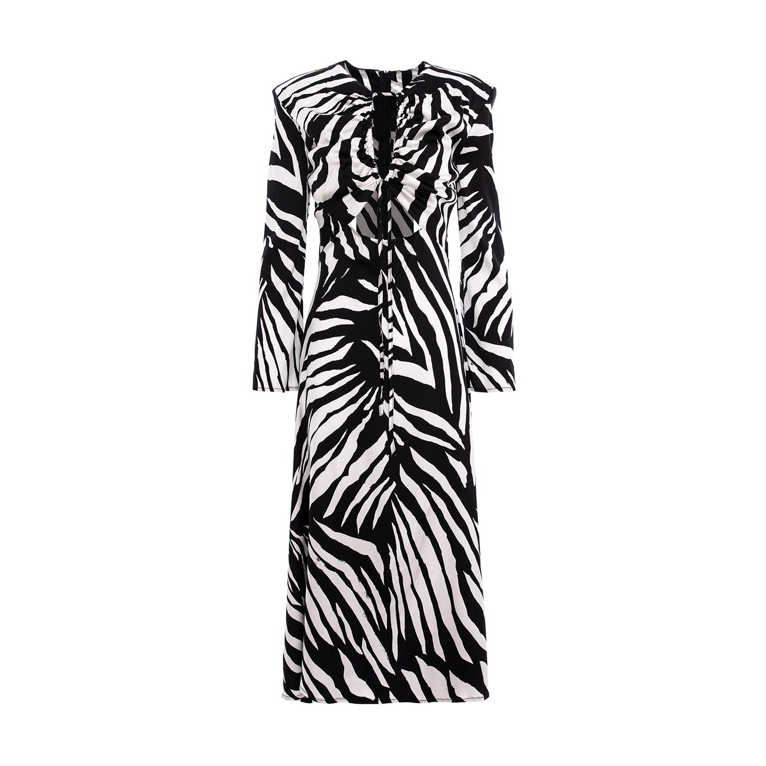 Rochie midi cu imprimeu zebră alb-negru și decupaje