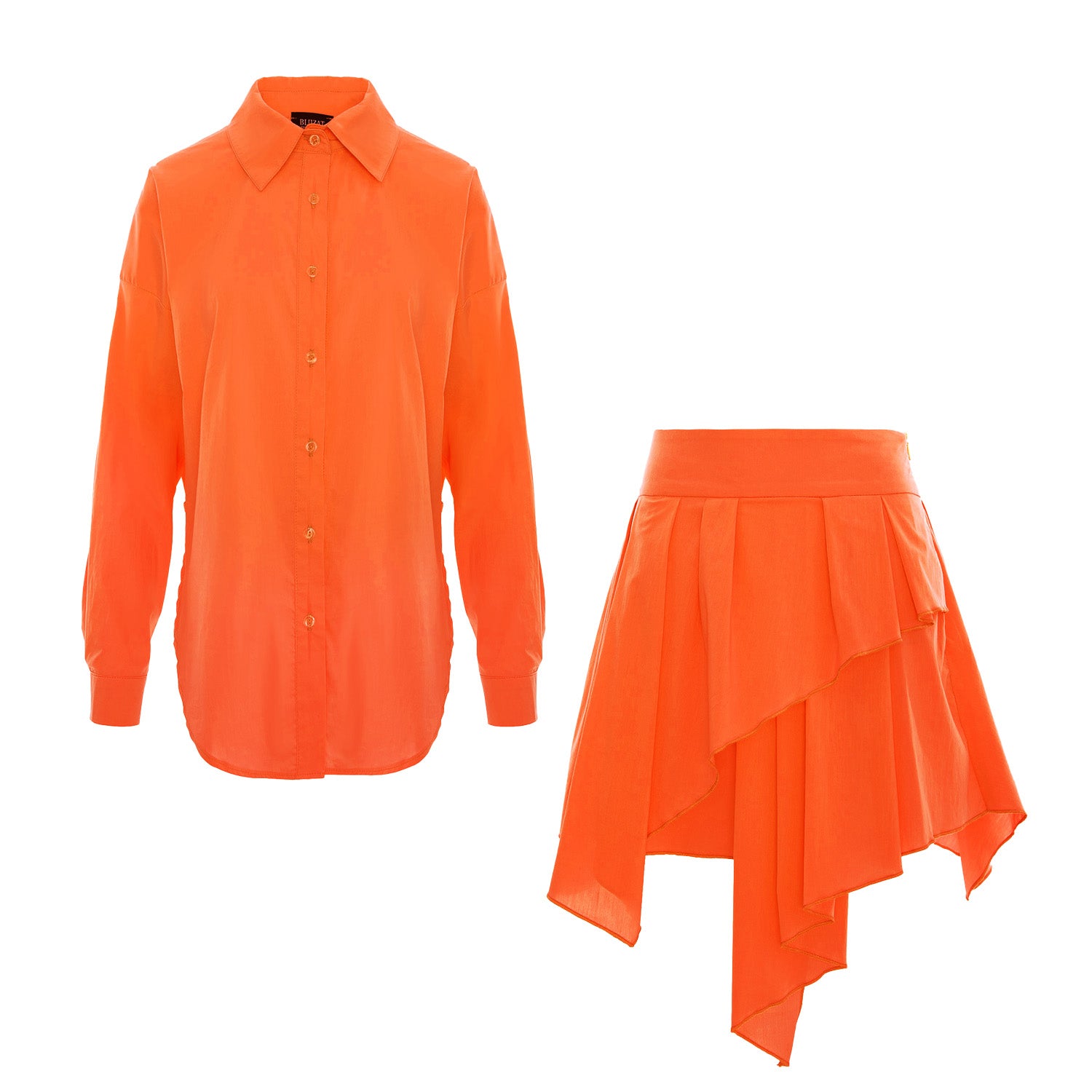 Set portocaliu asimetric din două piese cu cămașă supradimensionată