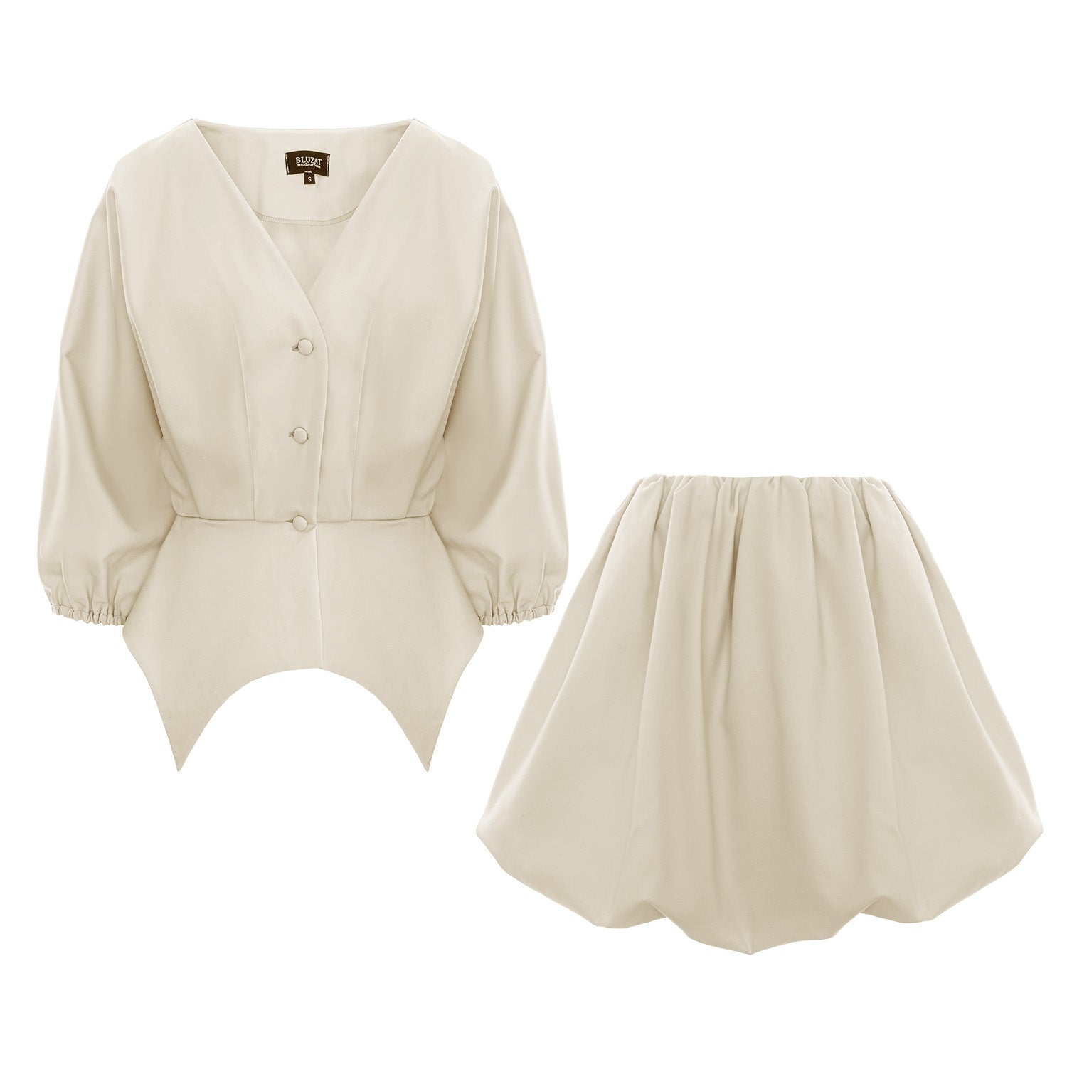 Beige Asymmetrical Two-Piece Set with Bubble Skirt