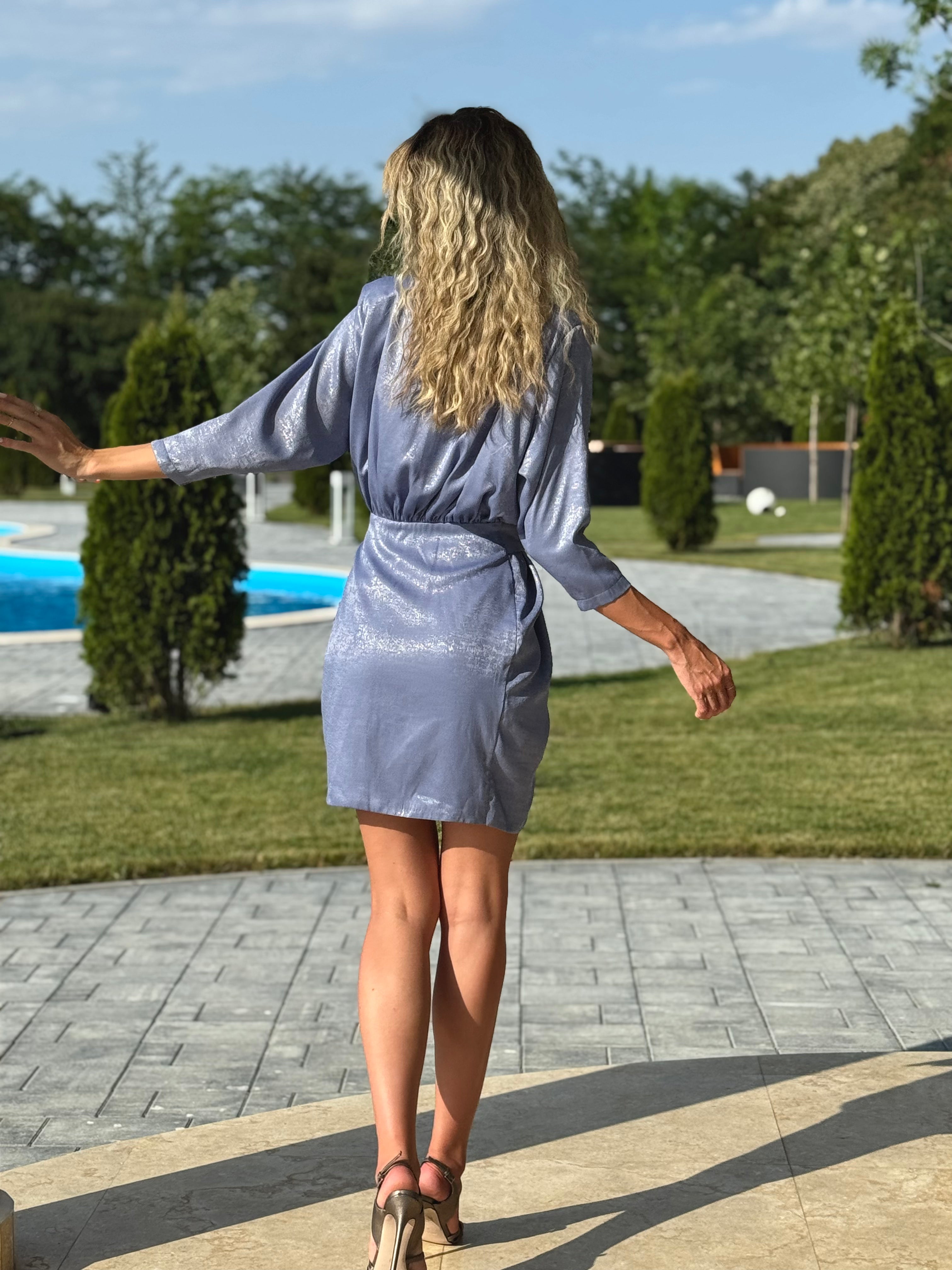 Beige Shimmer Shirt Dress with Belt