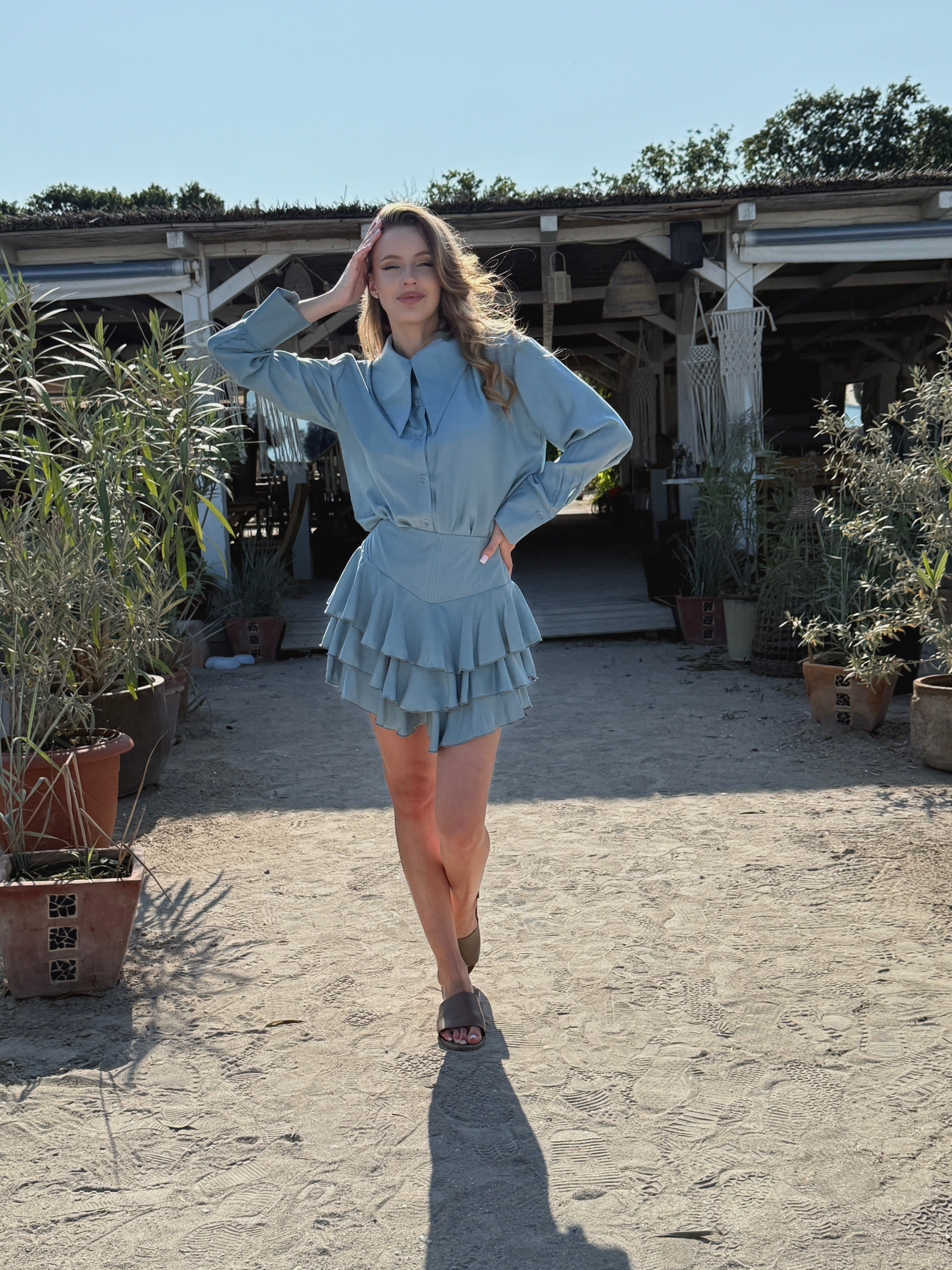 Powder Blue Ruffle Two-Piece Set