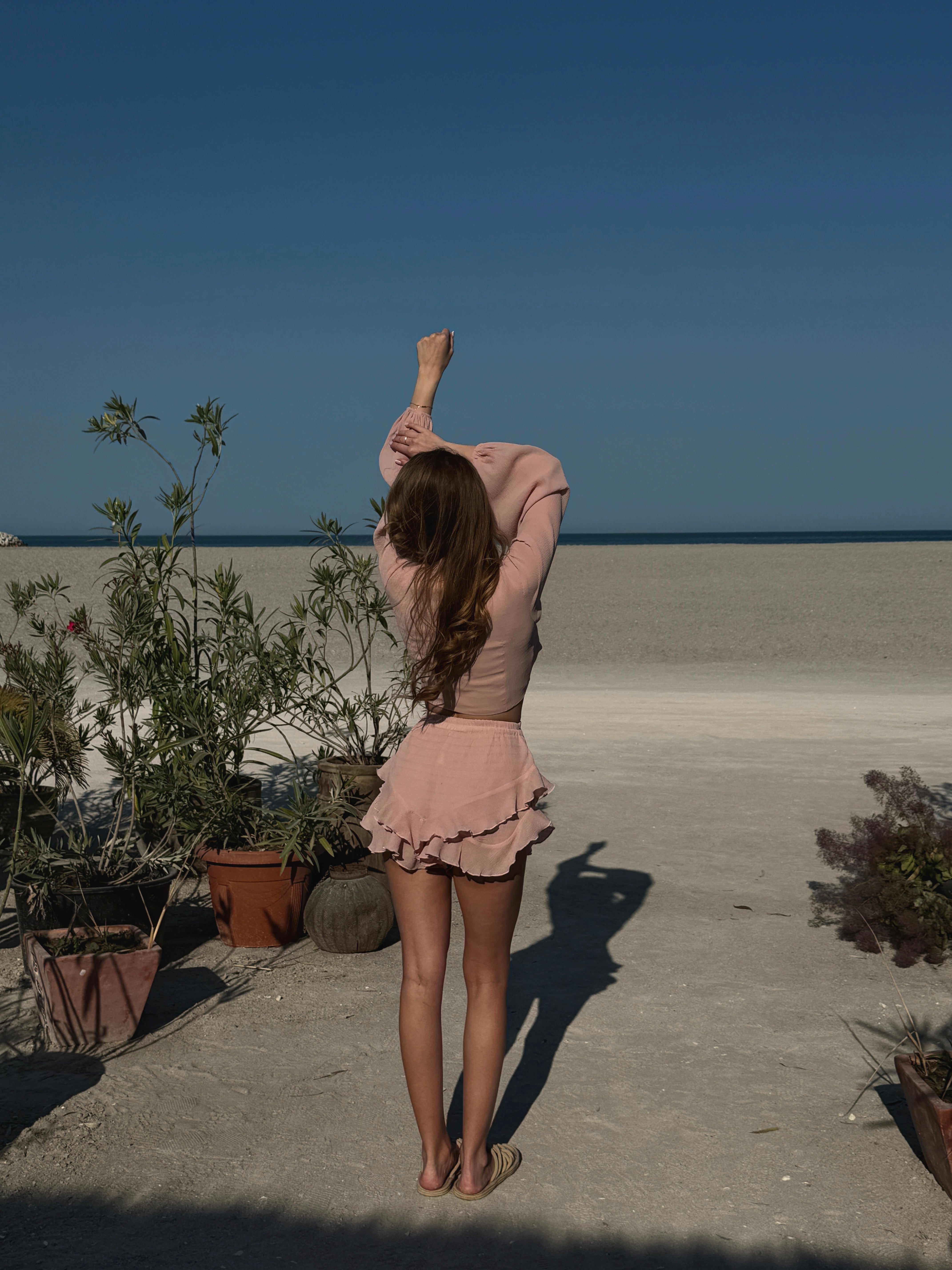 Dusty Rose Ruffle Two-Piece Set with Balloon Sleeves