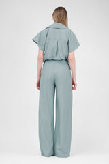 Mint Linen Set With Shirt With Pockets And Wide Leg Trousers