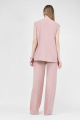Pastel Pink Suit With Oversized Vest And Stripe Detail Trousers