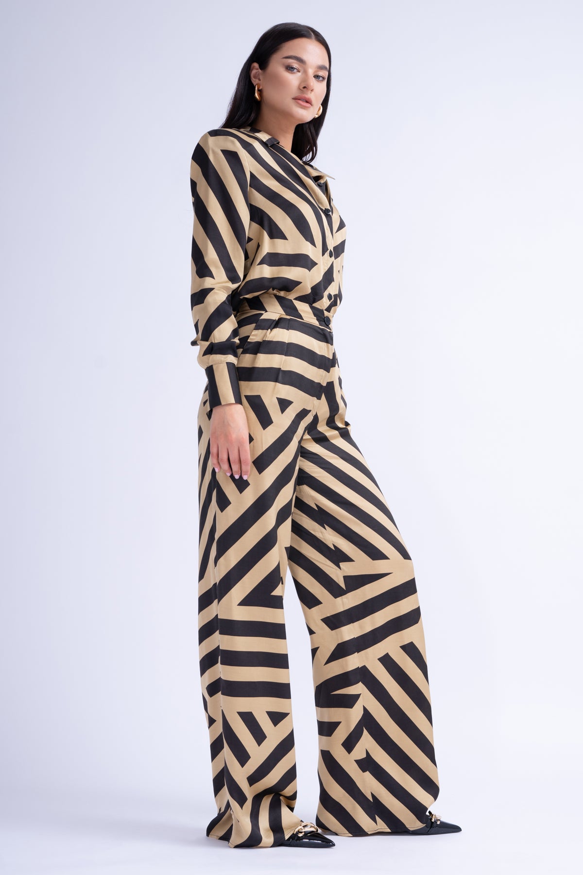 Printed Matching Set With Shirt And Straight-Cut Trousers