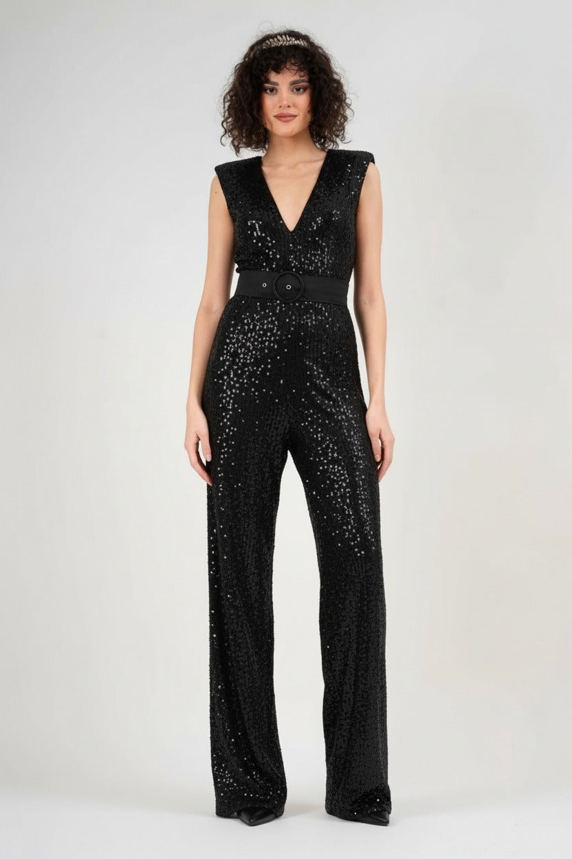 Black Sequin maxi jumpsuit