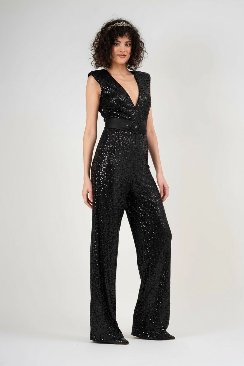 Black Sequin maxi jumpsuit