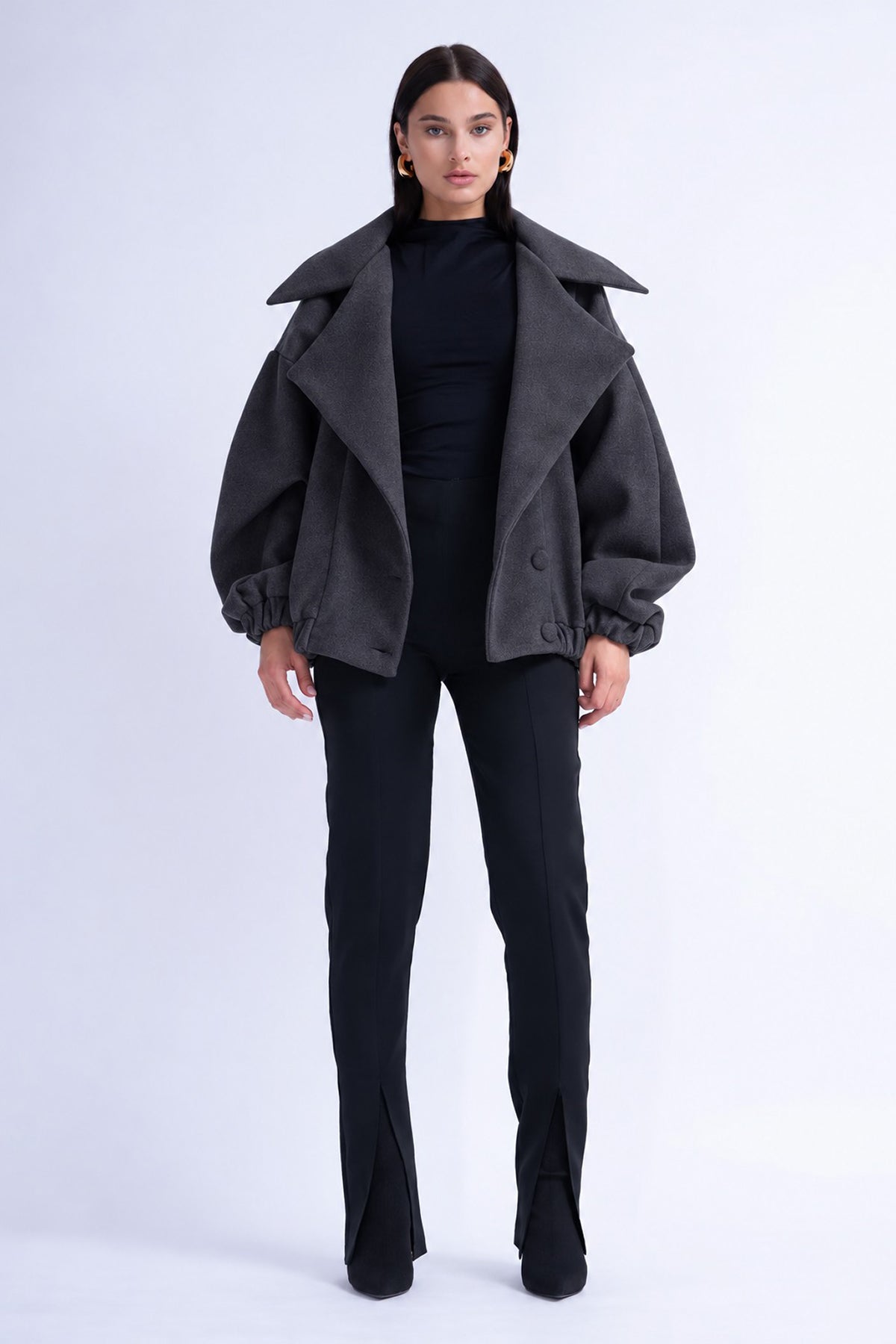 Dark Grey Bomber Jacket With Lapels