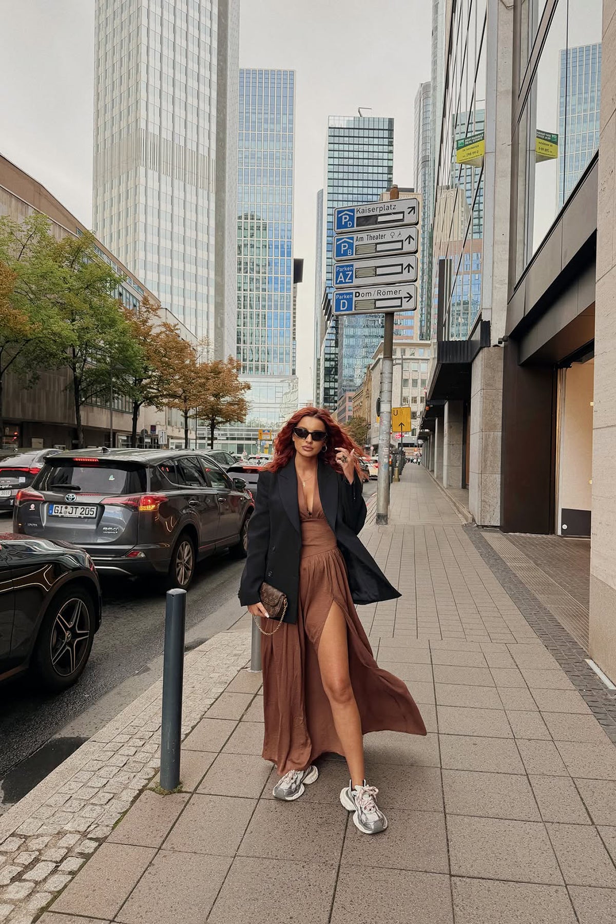 Chocolate Brown Maxi Dress with Defined Waist and Side Slit