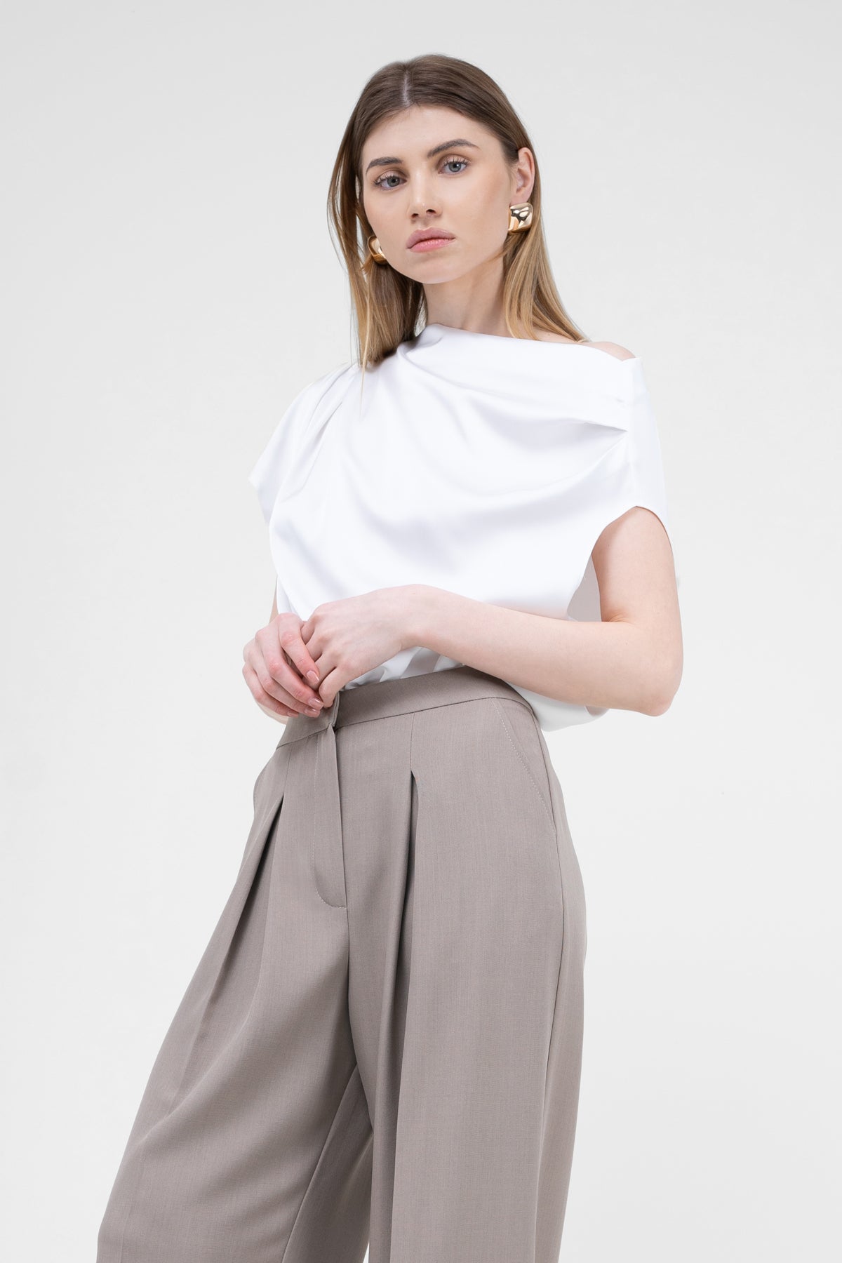 Ivory Asymmetrical Draped Top