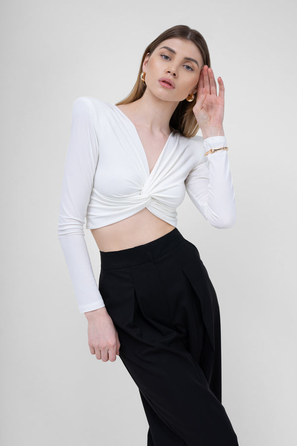 Ivory Cropped Top With Knot