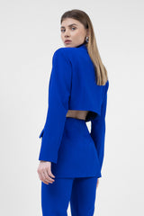 Electric Blue Suit With Blazer With Waistline Cut-Out And Flared Trousers
