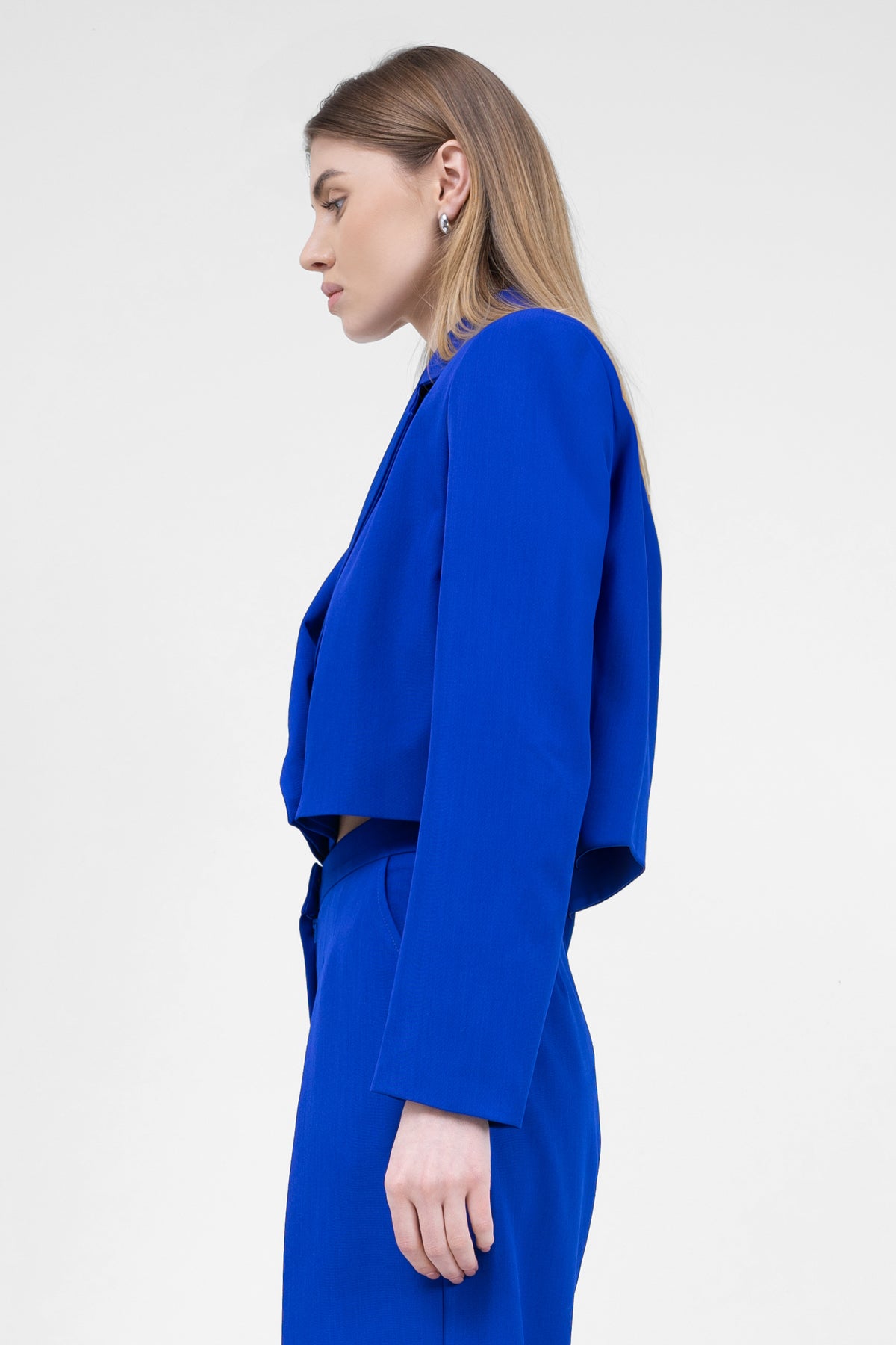 Electric Blue Double Breasted Cropped Blazer