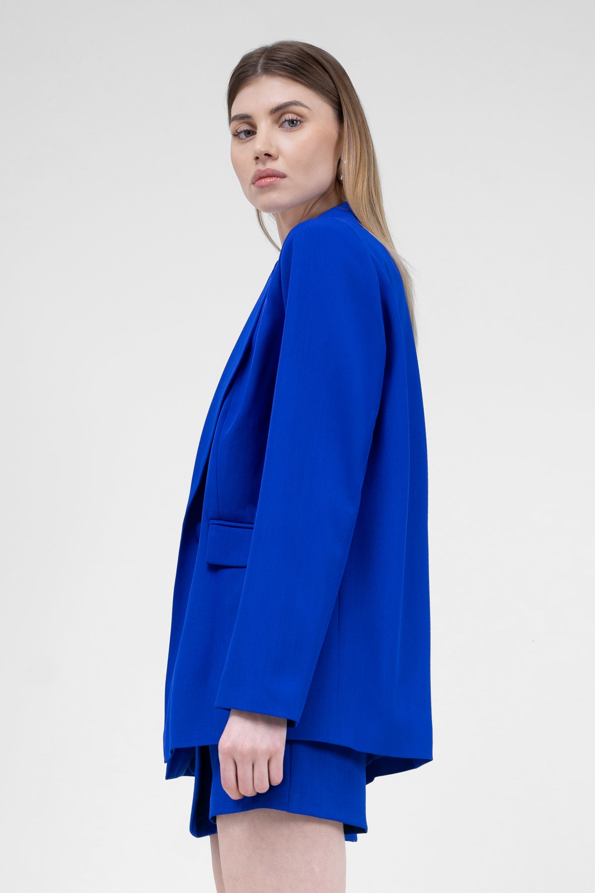 Electric Blue Suit With Regular Blazer With Double Pocket And Skort