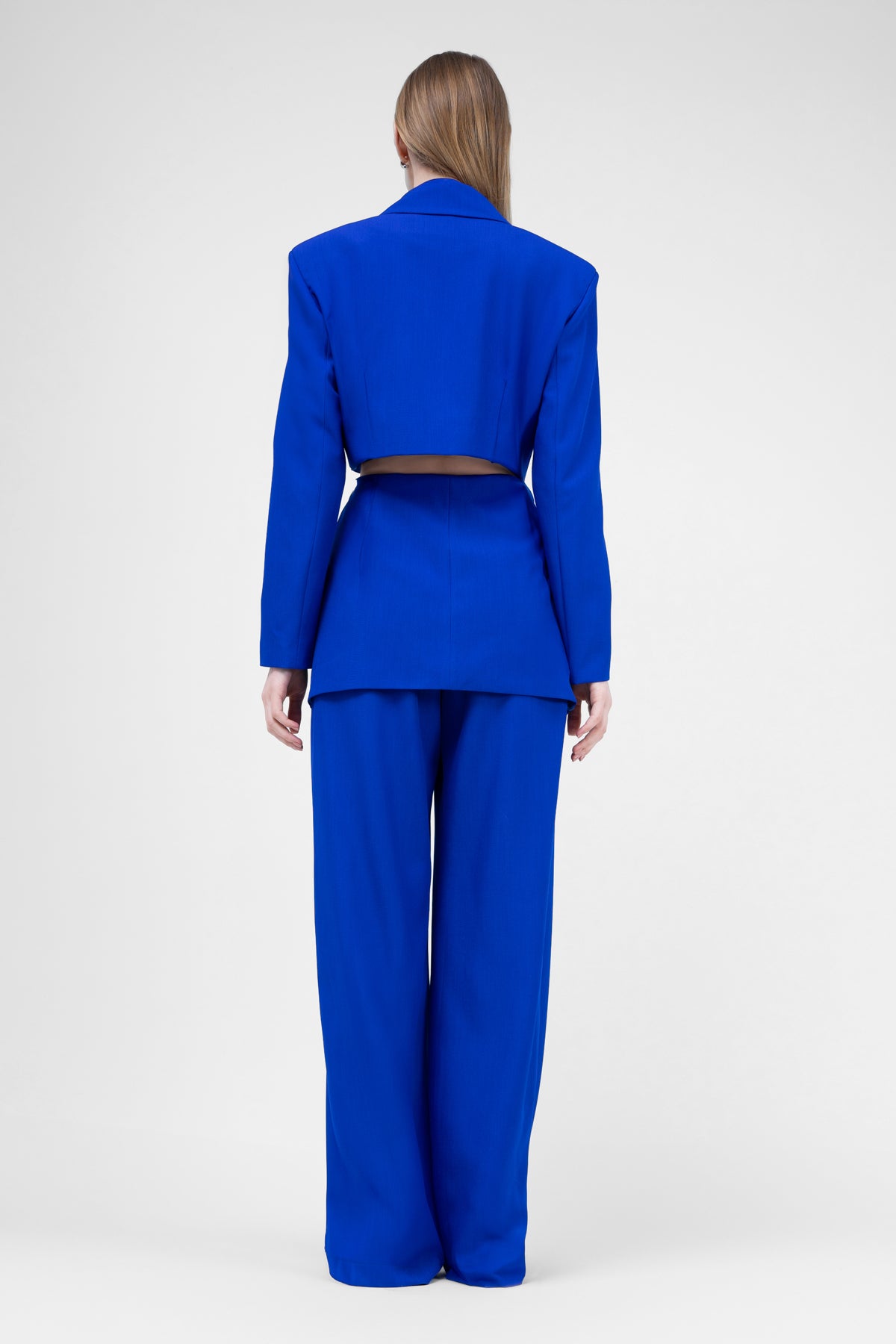 Electric Blue Suit With Blazer With Waistline Cut-Out And Ultra Wide Leg Trousers
