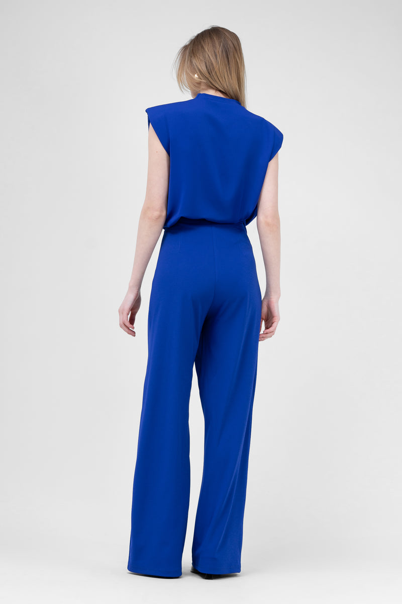 Electric Blue Set With T-Shirt And Asymmetrical Wide Leg Trousers