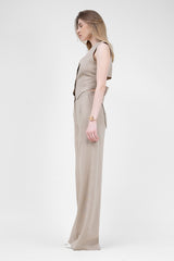 Beige Linen Suit With Cut-Out Vest And Straight-Cut Trousers